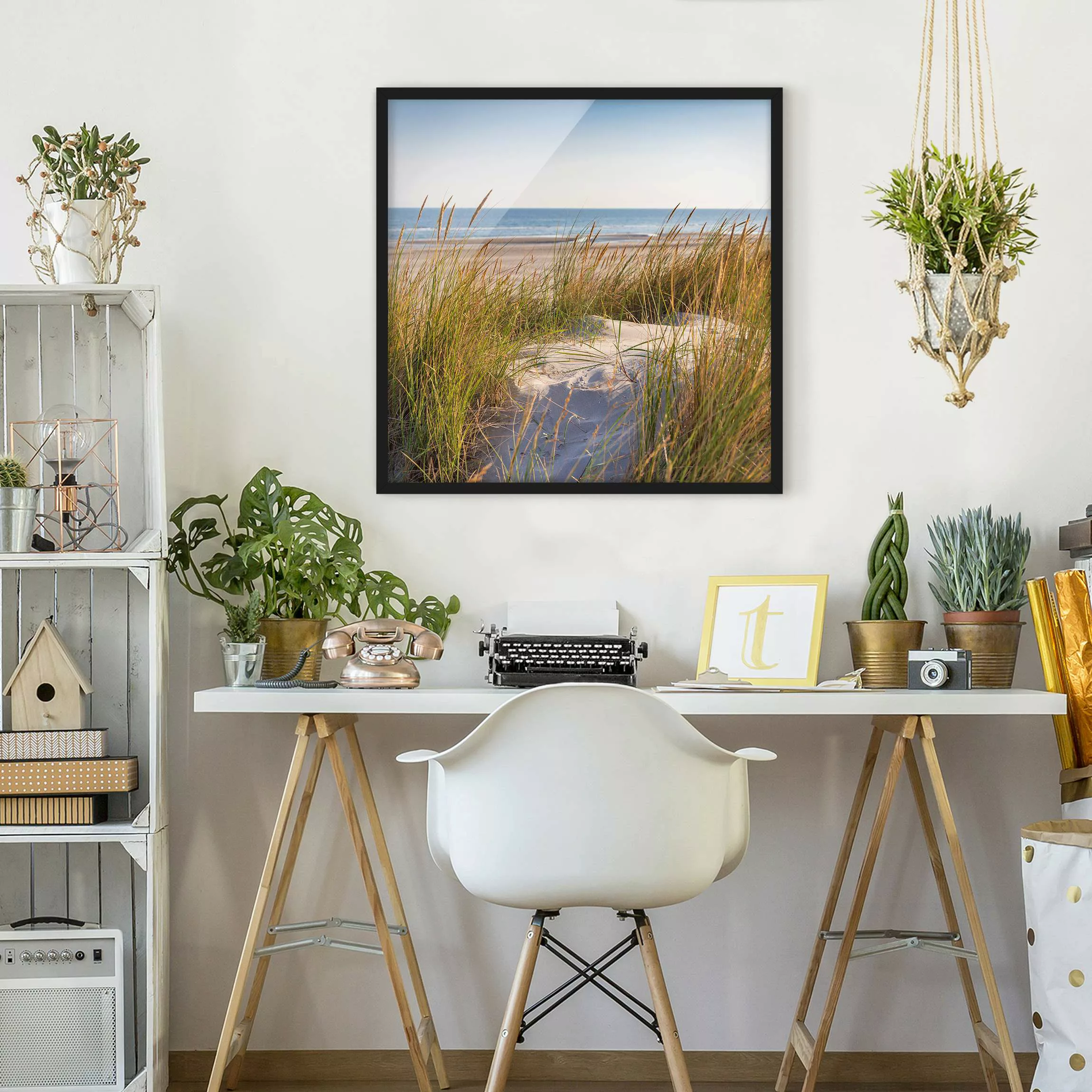 Bild mit Rahmen Strand - Quadrat Stranddüne am Meer günstig online kaufen