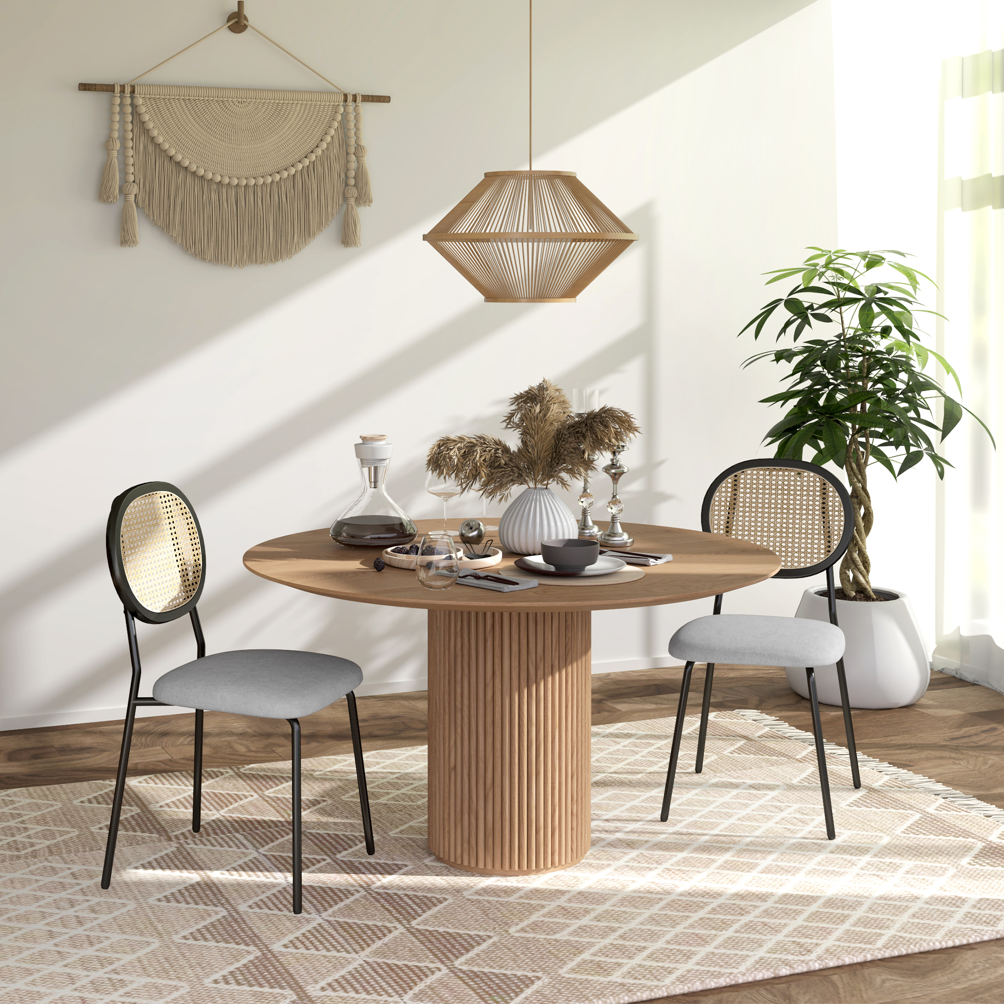 HOMCOM Set mit 2 Dining-Stühlen, Küchenstühle, Bohème-Stil, Rattanrücken, a günstig online kaufen