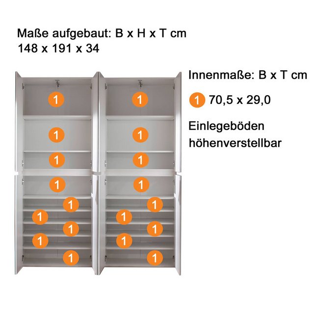 Lomadox Garderobenschrank MAIA-19 Flur in weiß mit Spiegeltüren, B/H/T: ca. günstig online kaufen