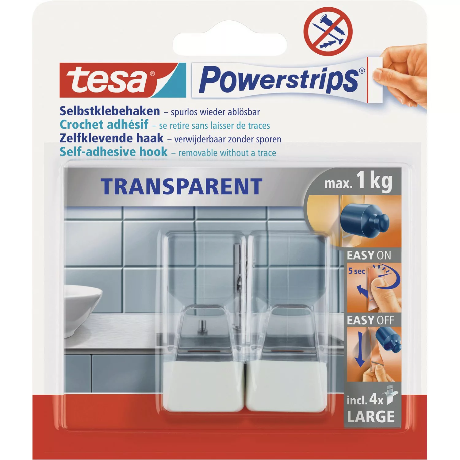 Tesa Powerstrips Haken Transparent-Weiß 2 Stück günstig online kaufen