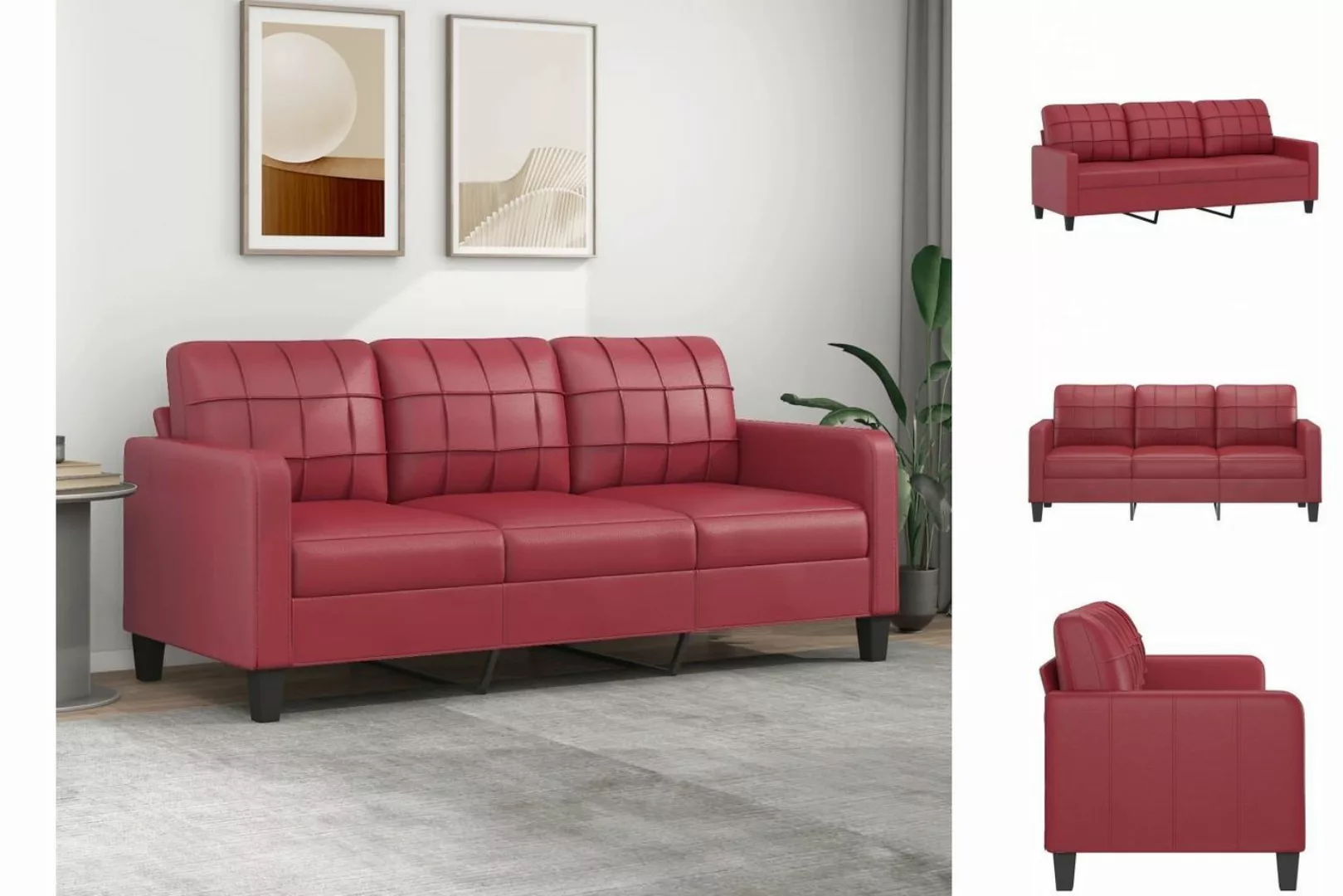 vidaXL Sofa 3-Sitzer-Sofa Couch Weinrot 180 cm Kunstleder günstig online kaufen
