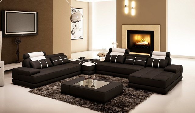 JVmoebel Ecksofa Luxus schwarze Wohnlandschaft U-Form Ledersofa Modern Couc günstig online kaufen