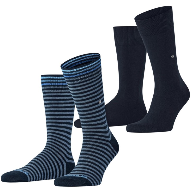 Burlington 2-er Set Socken Dunkelblau und Blaugrau gestreift günstig online kaufen