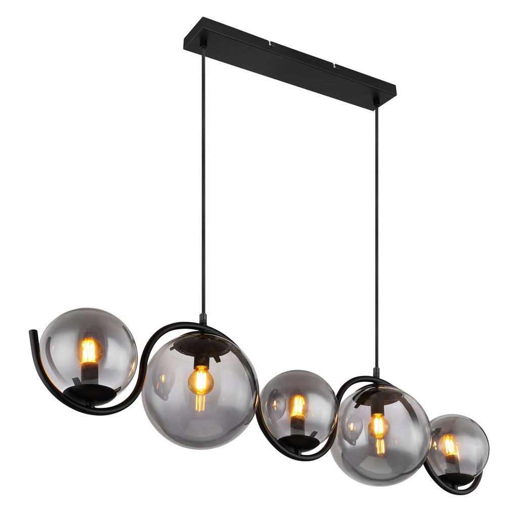 GLOBO Pendelleuchte 15869-5H schwarz Rauch Metall Glas B/H/T: ca. 100x120x2 günstig online kaufen