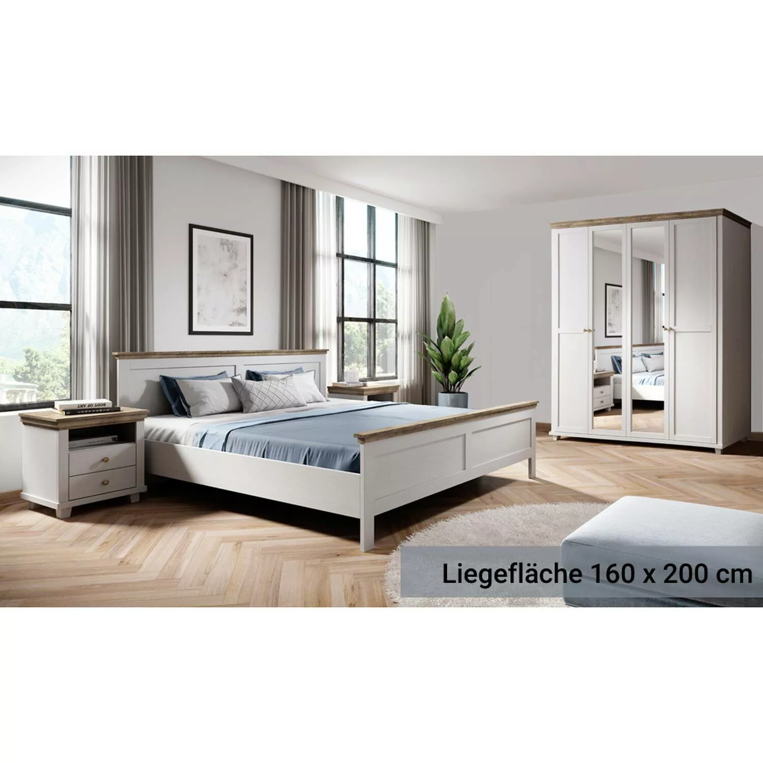 Schlafzimmer Set weiß Landhausstil EPSOM-83 Doppelbett Liegefläche 160 x 20 günstig online kaufen
