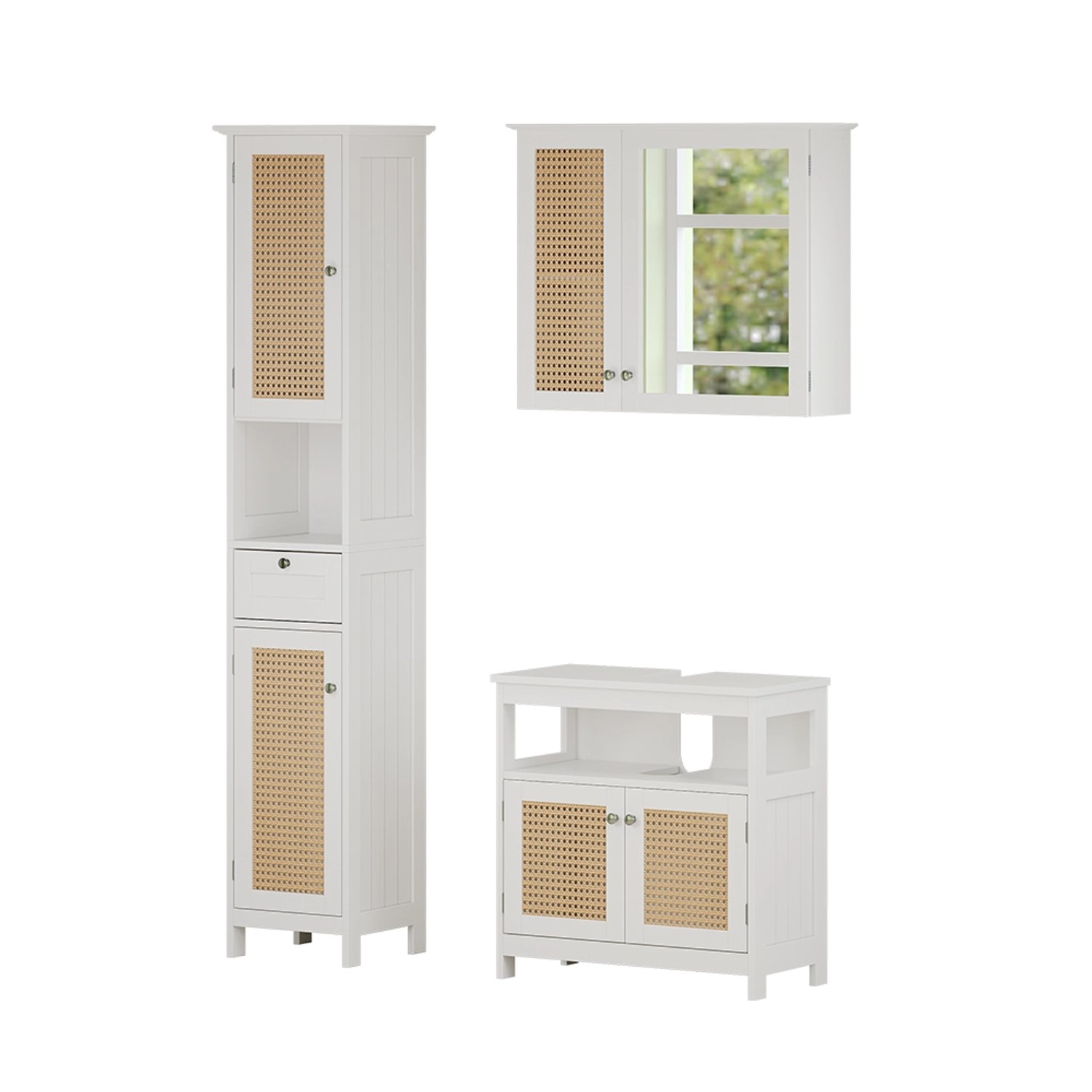 Vicco Badmöbel-Set Rosario Weiß 3 Teile mit Hochschrank günstig online kaufen