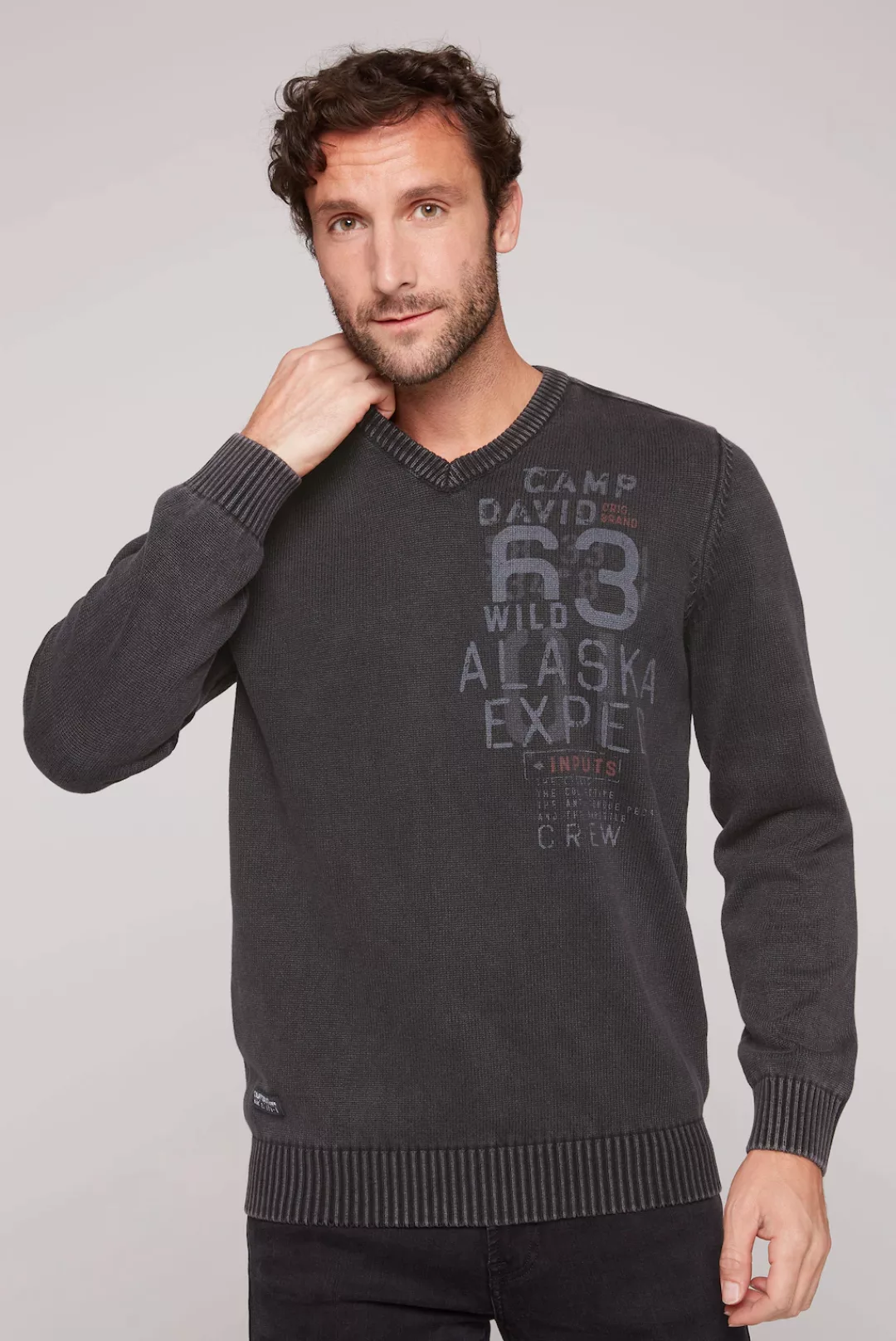 CAMP DAVID Strickpullover mit Logoprints vorne und hinten günstig online kaufen