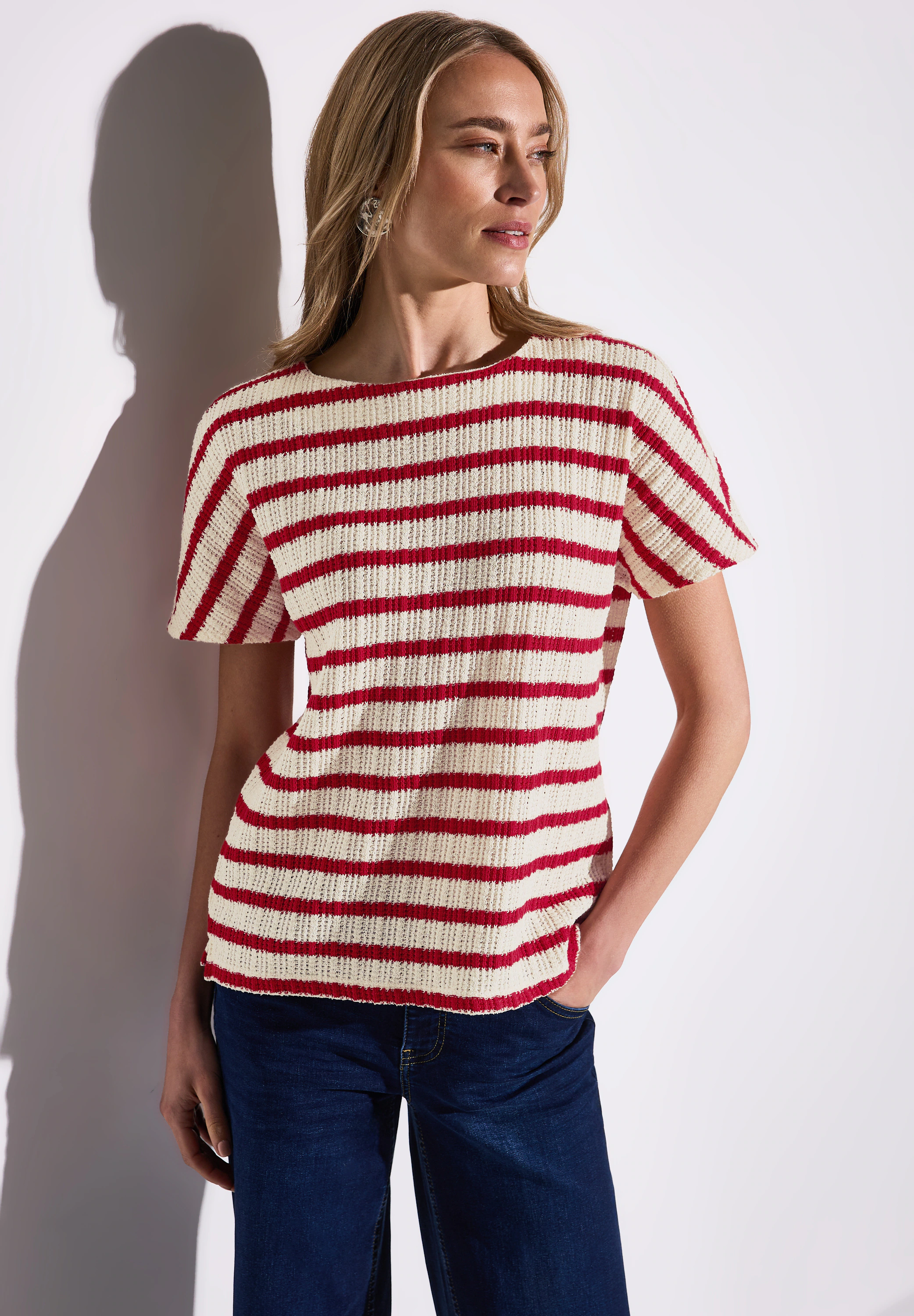 STREET ONE Kurzarmpullover, gestreift, in Struktur-Optik günstig online kaufen