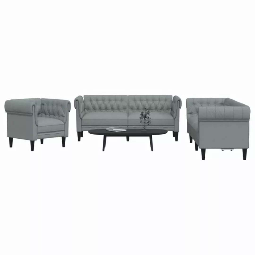 vidaXL Sofa Sofagarnitur Set mit Kissen Stoff, 3-tlg., Hellgrau günstig online kaufen