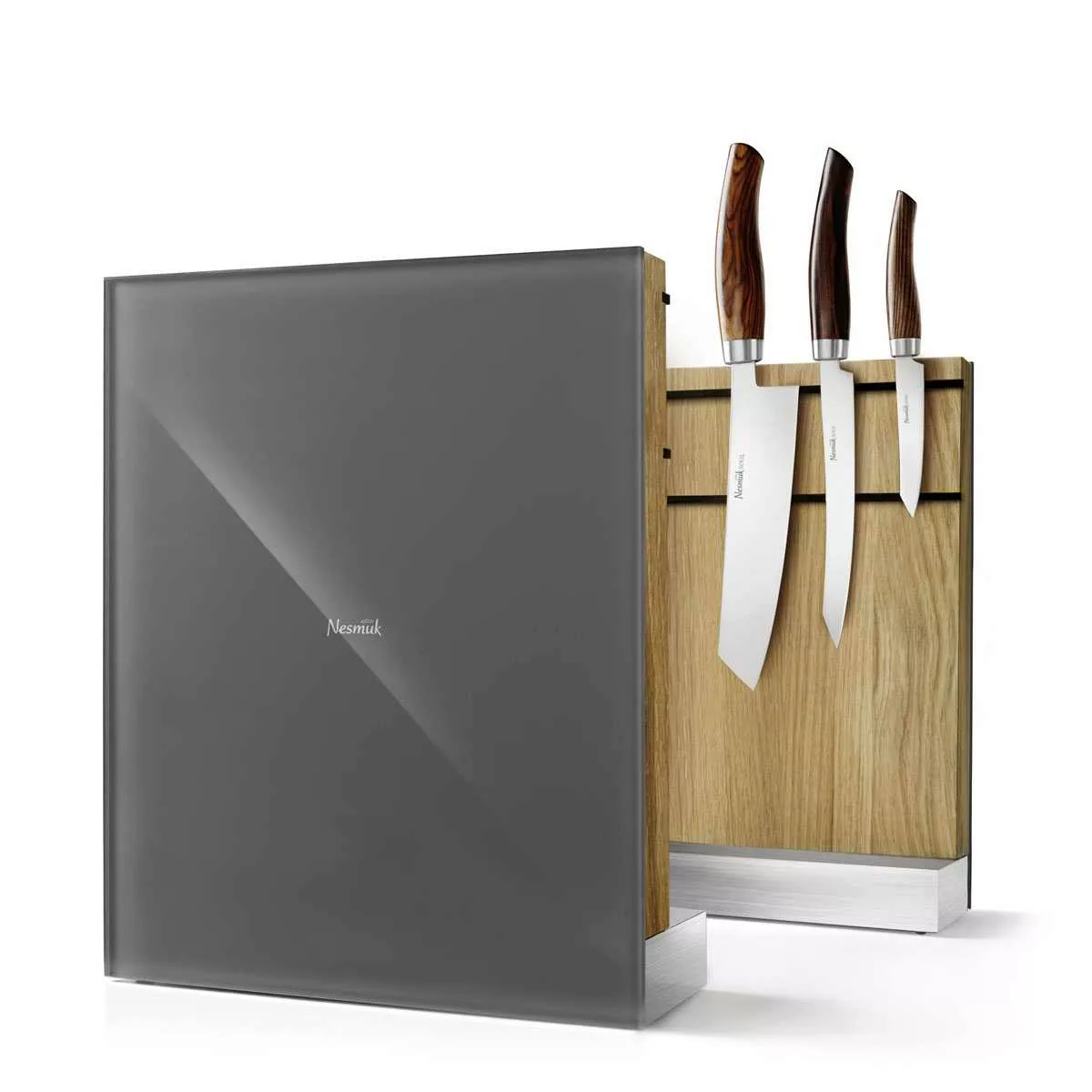 Nesmuk Messerhalter magnetisch - Eiche - Glasfront grau - unbestückt günstig online kaufen