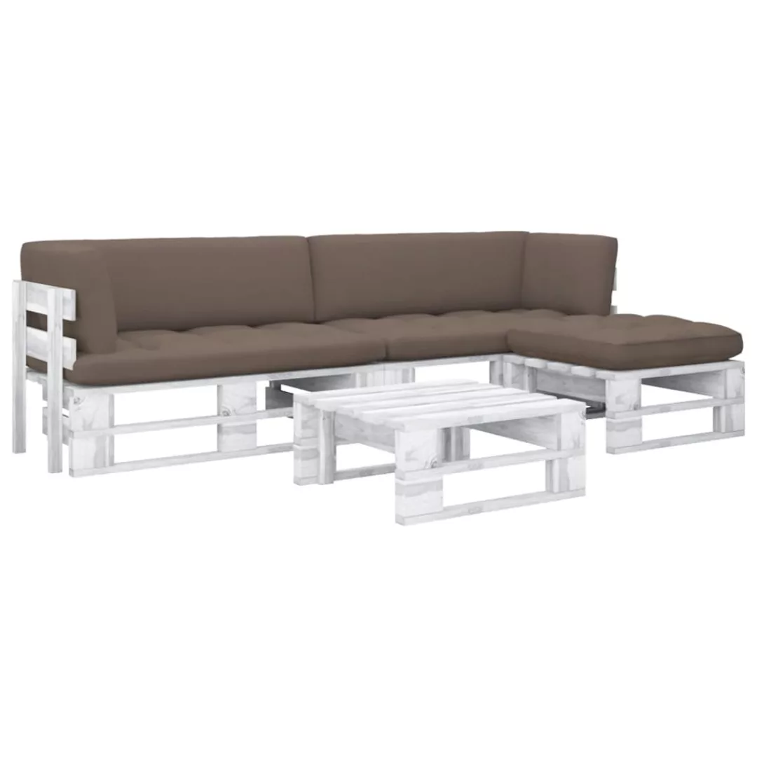 4-tlg. Palleten-lounge-set & Kissen Kiefer Imprägniert Weiß günstig online kaufen