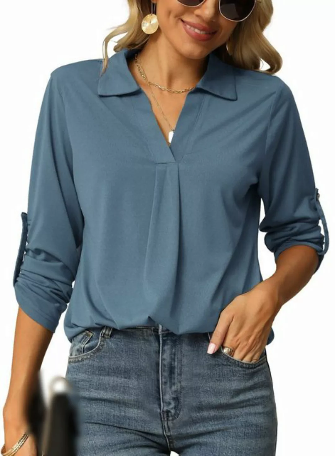 AFAZ New Trading UG Hemdbluse Damen Bluse, V-Ausschnitt, Top, elegante Tuni günstig online kaufen