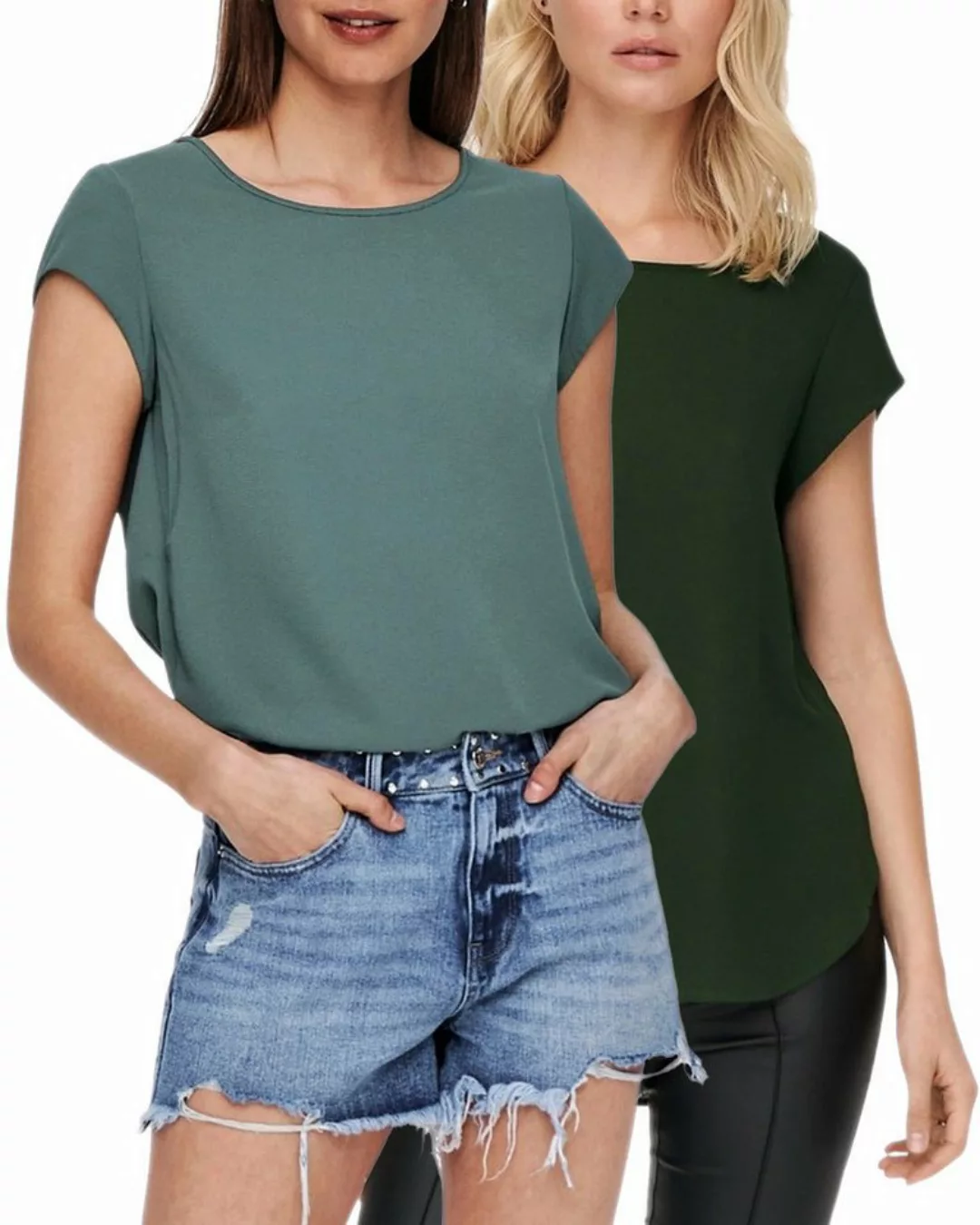 ONLY Shirtbluse (2er Pack) Basic Shirt mit gekreppten Muster im Doppelpack günstig online kaufen