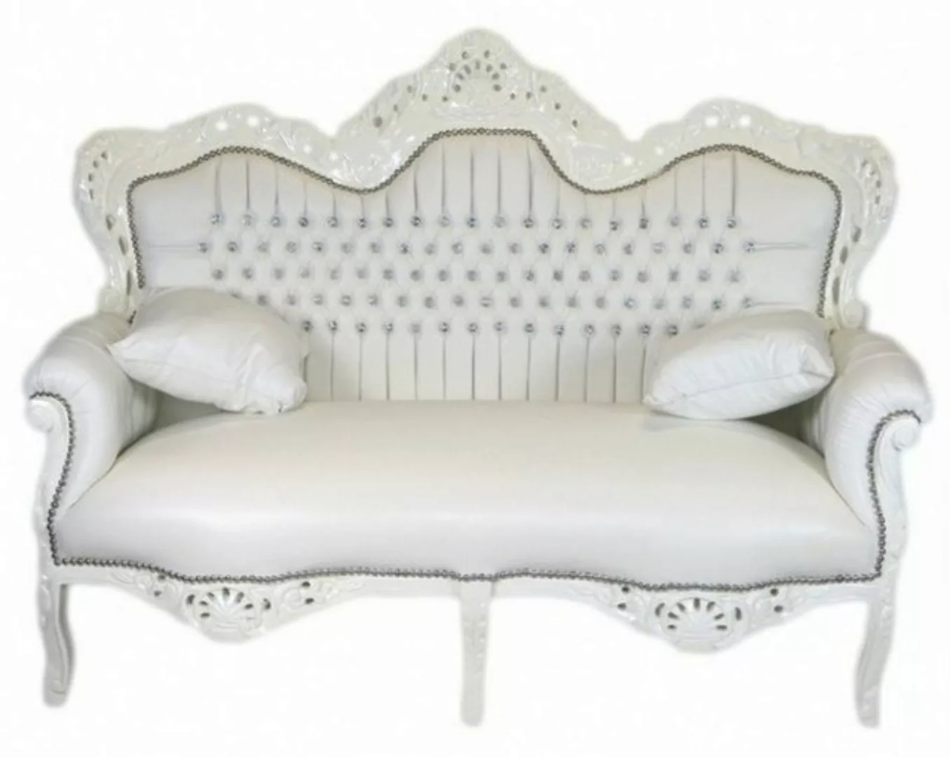 Casa Padrino 2-Sitzer Barock 2er Sofa Master Weiß Lederoptik / Weiß mit Bli günstig online kaufen