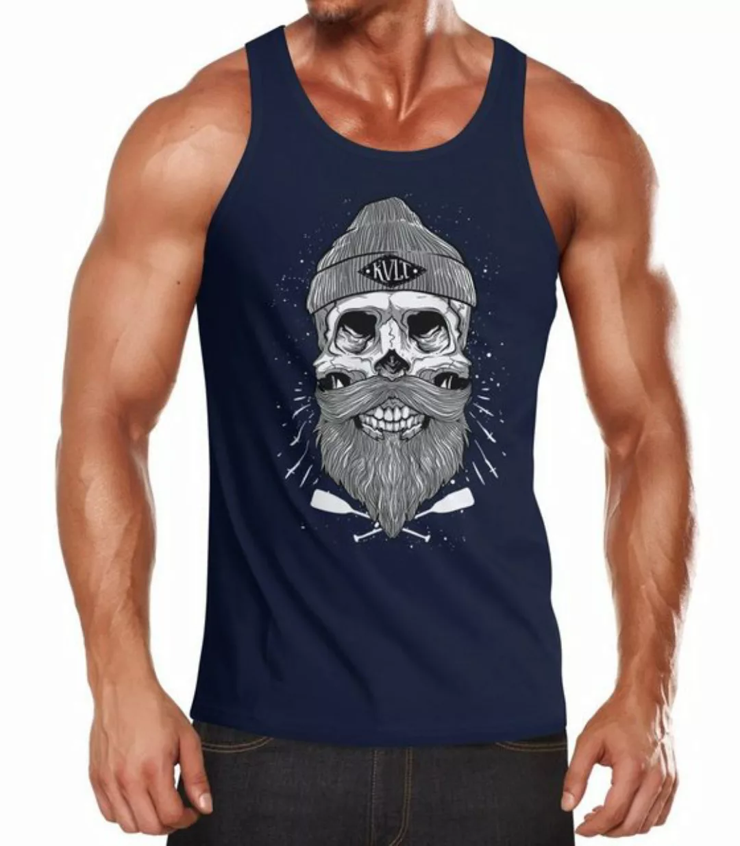 Neverless Tanktop Herren Tank Top Captain Skull Beard Totenkopf Bart Kapitä günstig online kaufen