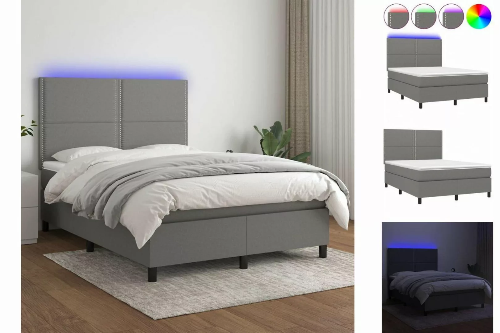 vidaXL Boxspringbett Boxspringbett mit Matratze LED Dunkelgrau 140x200 cm S günstig online kaufen