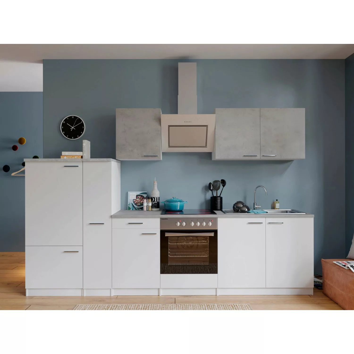 Respekta Economy Küchenzeile KB300WWBSC 300 cm Weiß-Beton Optik günstig online kaufen