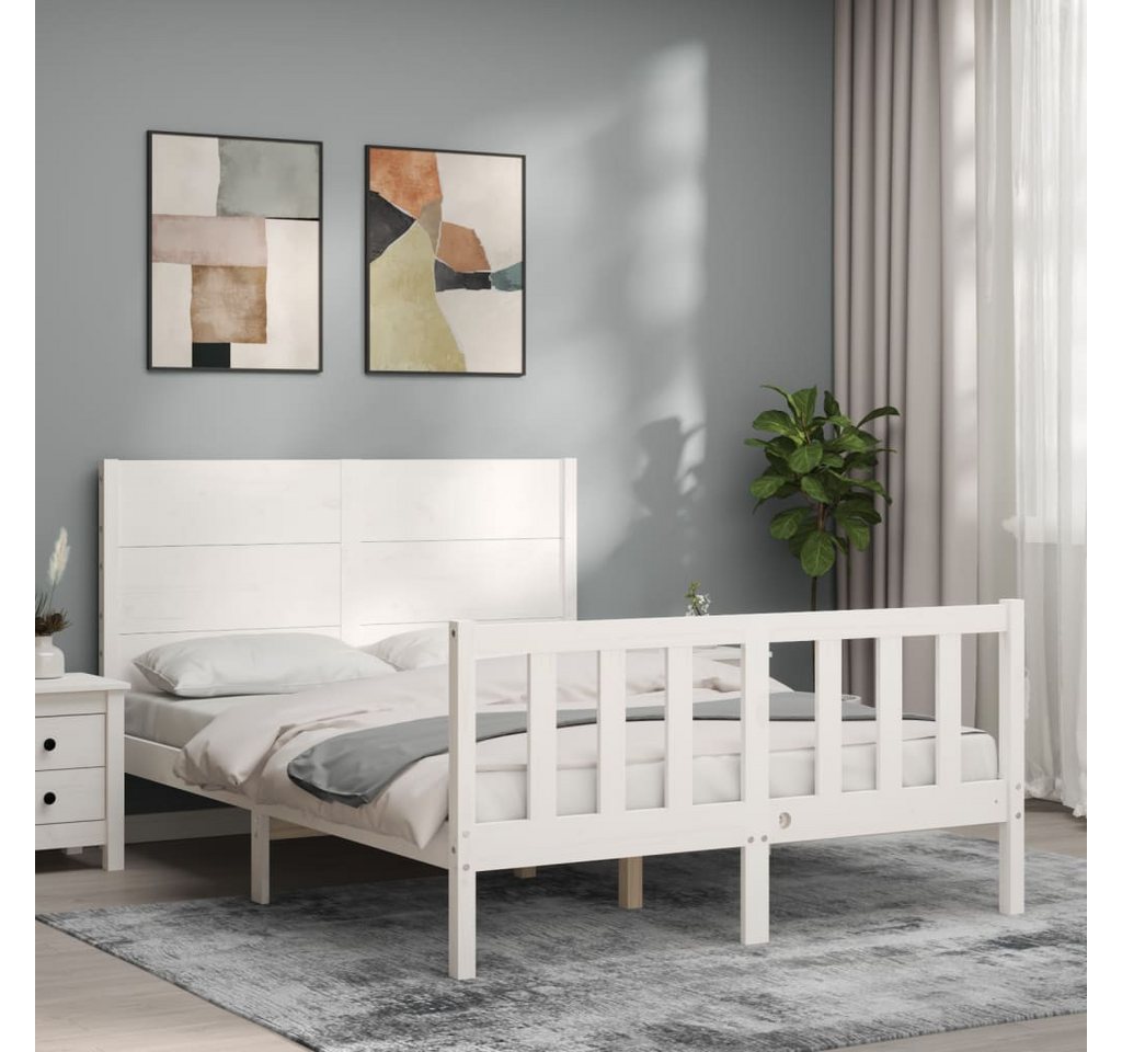 vidaXL Bett Massivholzbett ohne Matratze Weiß 140x200 cm Kiefernholz günstig online kaufen