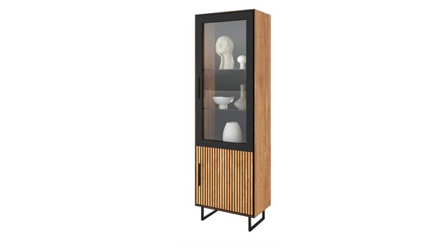 Massivart® Vitrine BELLA Vitrinenschrank mit Glastür / Massivholz Eiche geö günstig online kaufen