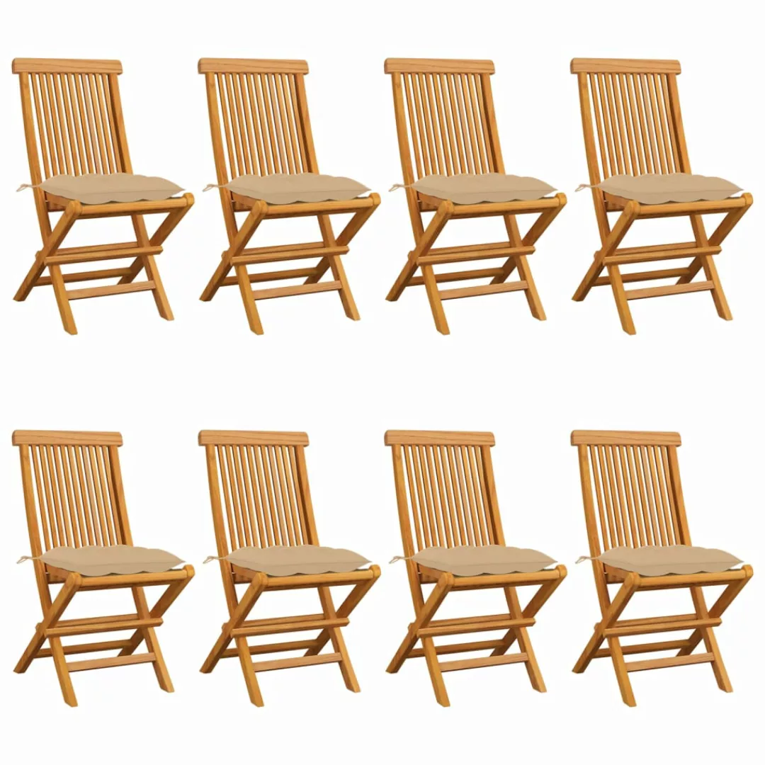 Gartenstühle Mit Beigen Kissen 8 Stk. Massivholz Teak günstig online kaufen