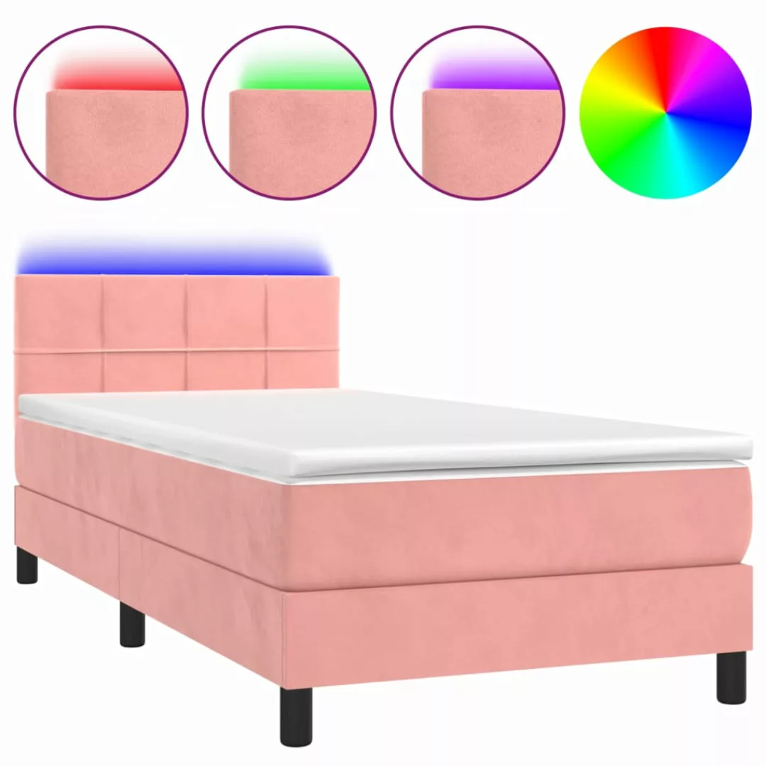 Vidaxl Boxspringbett Mit Matratze & Led Rosa 100x200 Cm Samt günstig online kaufen