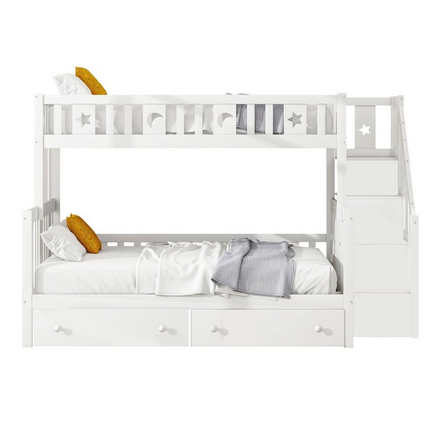 Flieks Etagenbett, Massivholz Kinderbett 90x200/140x200cm mit Stauraumtrepp günstig online kaufen