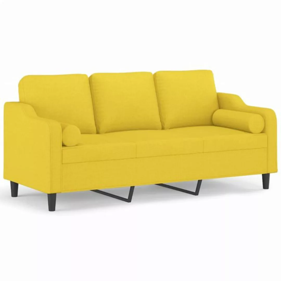 vidaXL Sofa 3-Sitzer-Sofa mit Zierkissen Hellgelb 180 cm Stoff günstig online kaufen