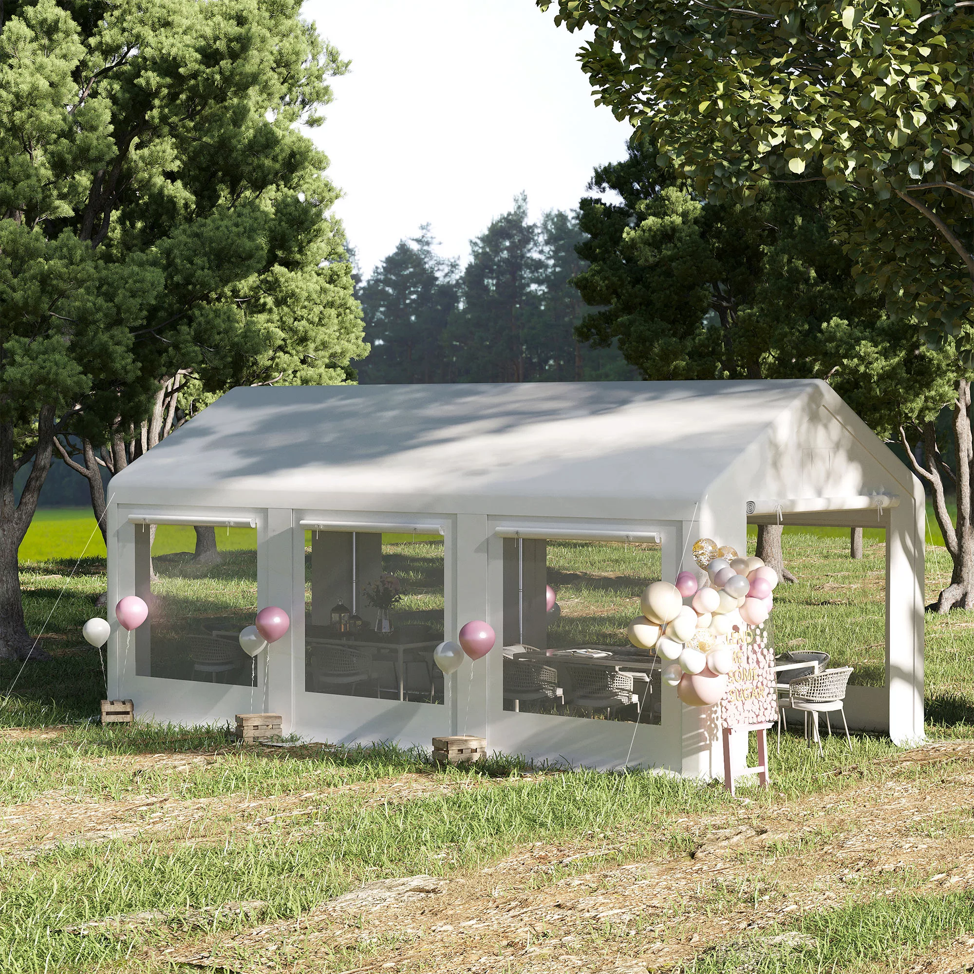 Outsunny Pavillon 6x3m  Großes Partyzelt mit abnehmbaren Seitenwänden, Gart günstig online kaufen