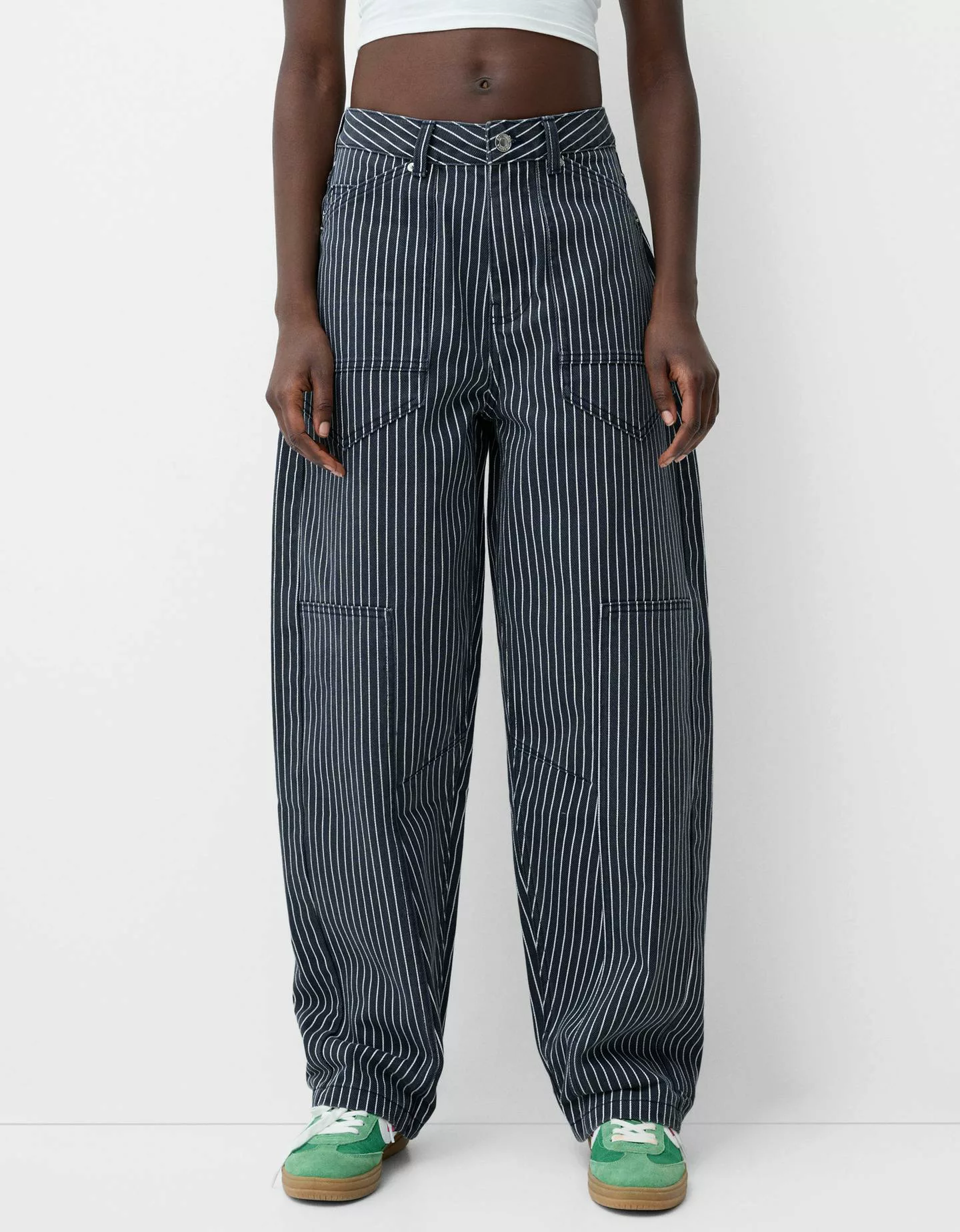 Bershka Workwear-Hose Aus Serge Damen 44 Marinenblau günstig online kaufen