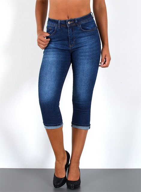 ESRA Caprijeans Damen 3/4 Capri Jeans Hoch-Bund Sommer Hose kurze Jeans Sho günstig online kaufen