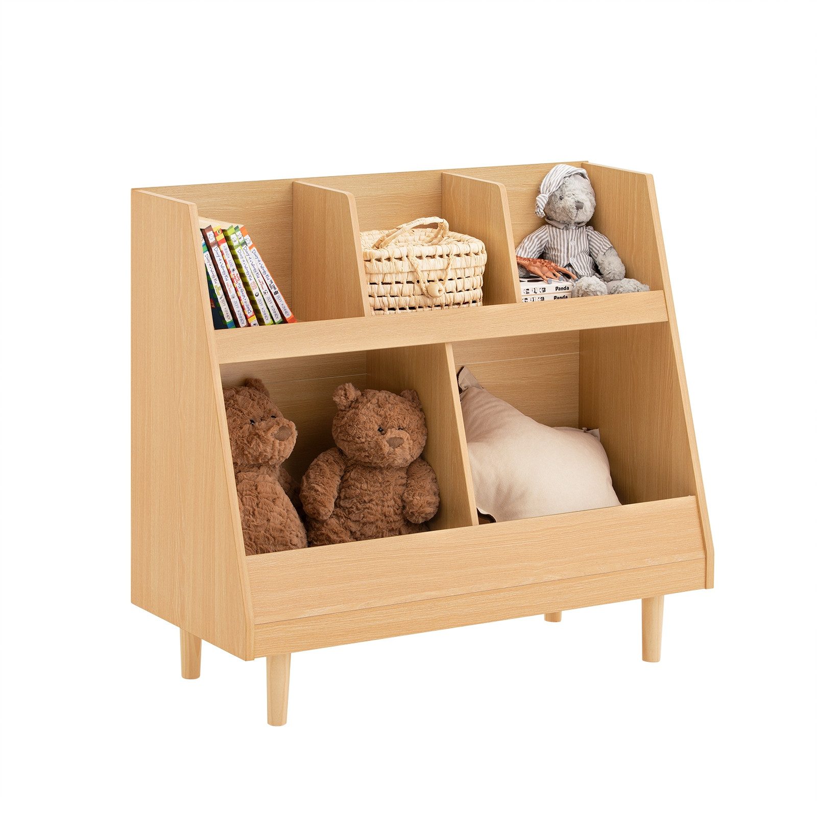 SoBuy Kinderregal mit 5 Fächern Bücherregal Aufbewahrungsregal Natur KMB111 günstig online kaufen