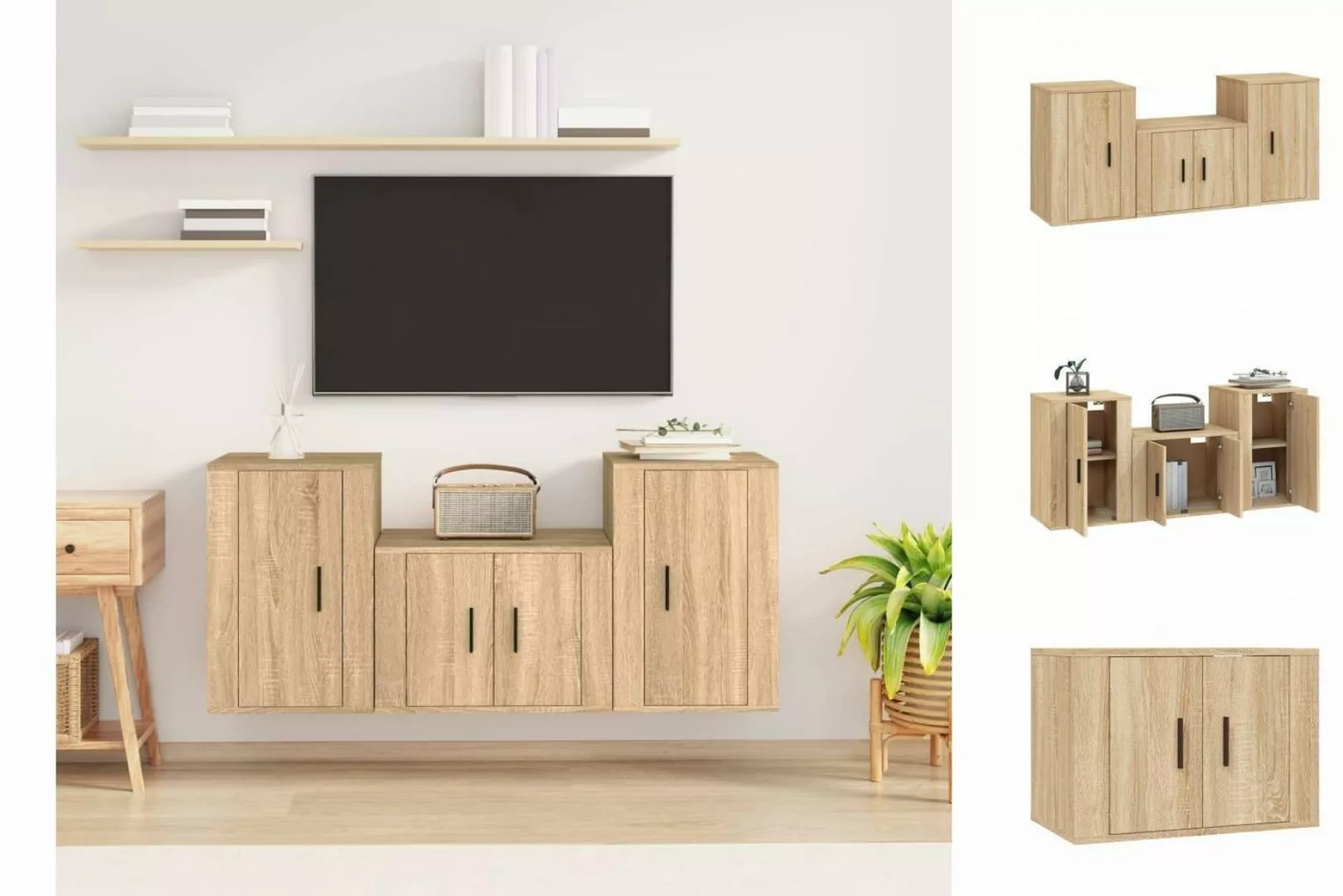 vidaXL TV-Schrank 3-tlg TV-Schrank-Set Sonoma-Eiche Spanplatte TV-Lowboard günstig online kaufen