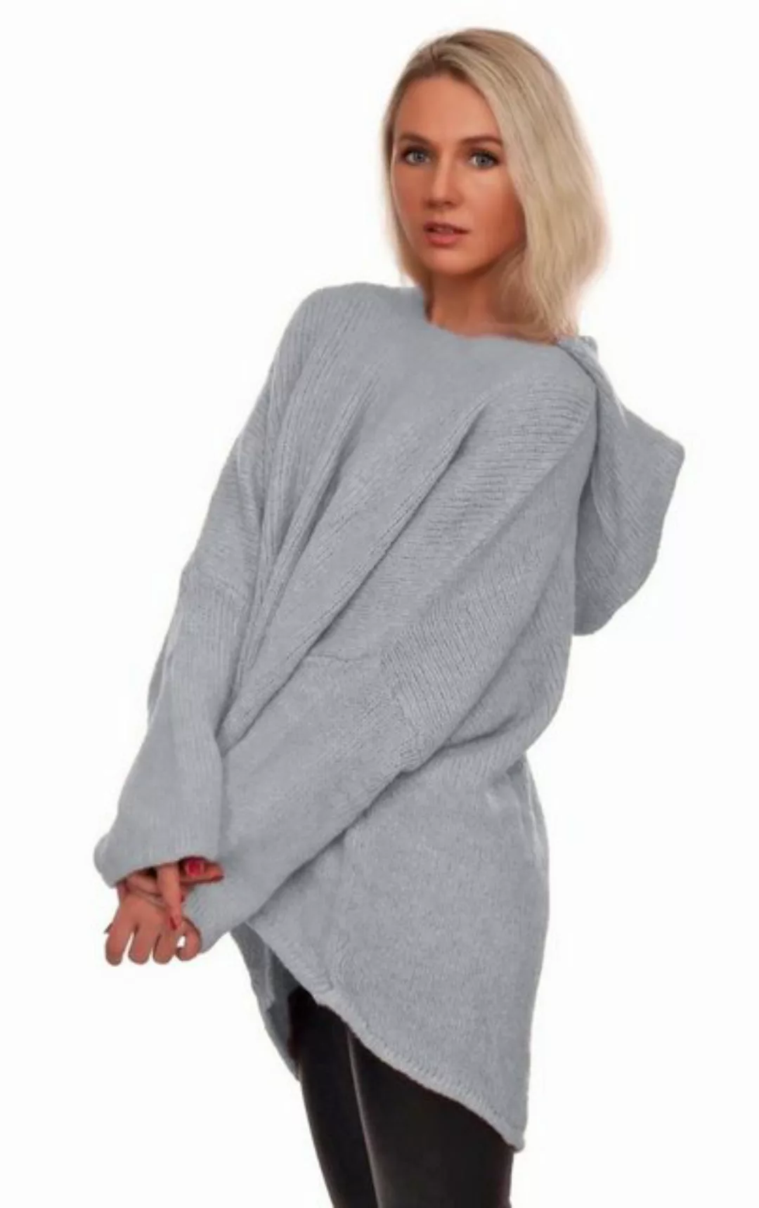 Charis Moda Hoodie Strickpullover asymmetrischer Schnitt im Oversize Look günstig online kaufen