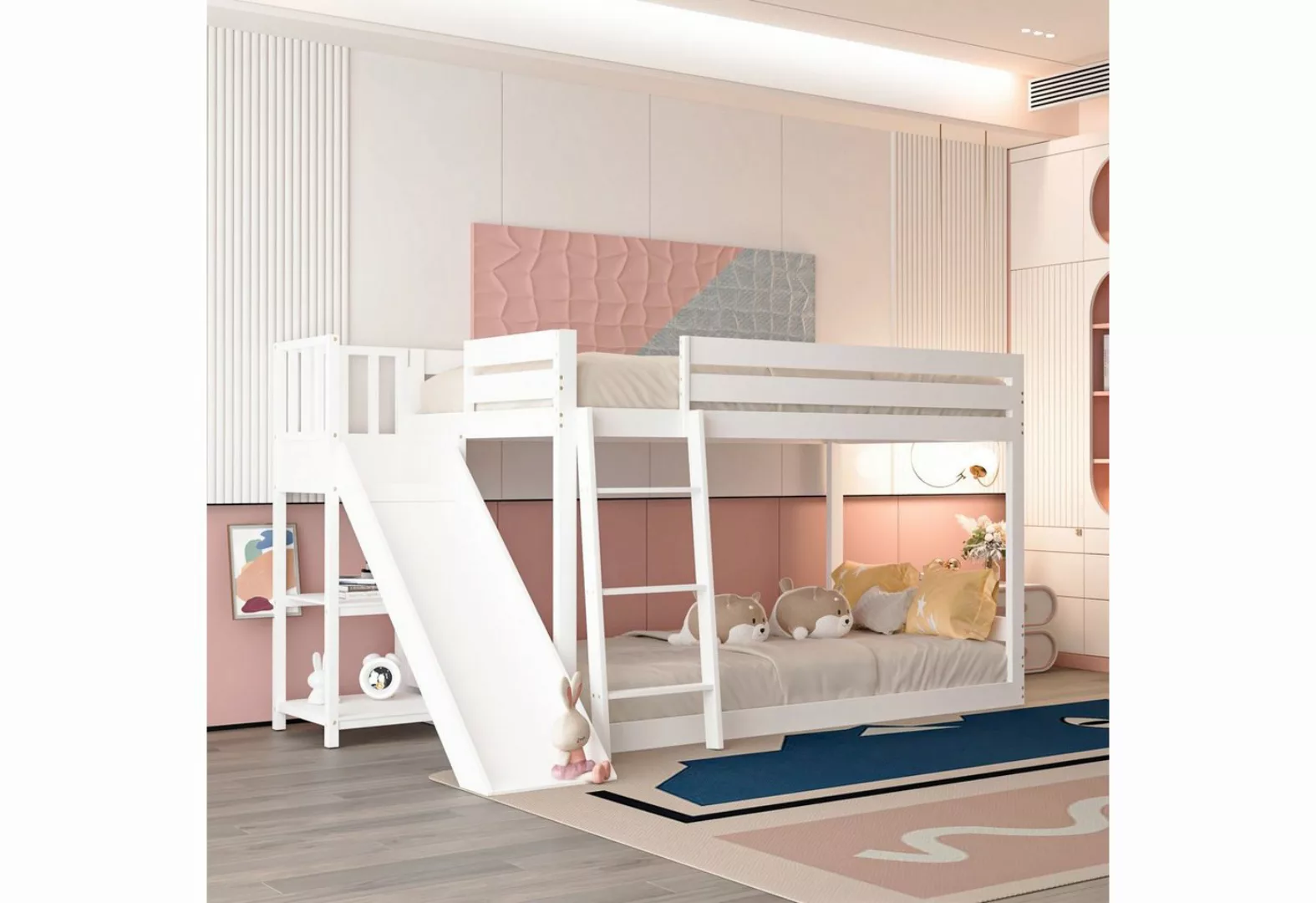 WISHDOR Etagenbett Kinderbett 90*200 mit Lattenrost, Rutsche und Regal (wei günstig online kaufen