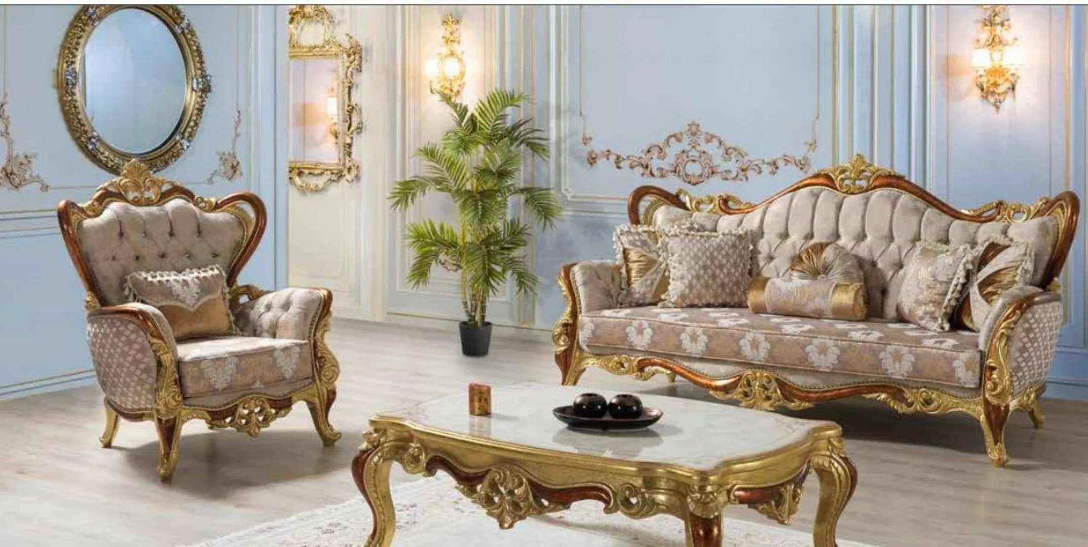 JVmoebel Sofa Luxus Sofagarnitur 3+1 Sitzer Sofa Sessel Stoff 2tlg. Gruppe günstig online kaufen
