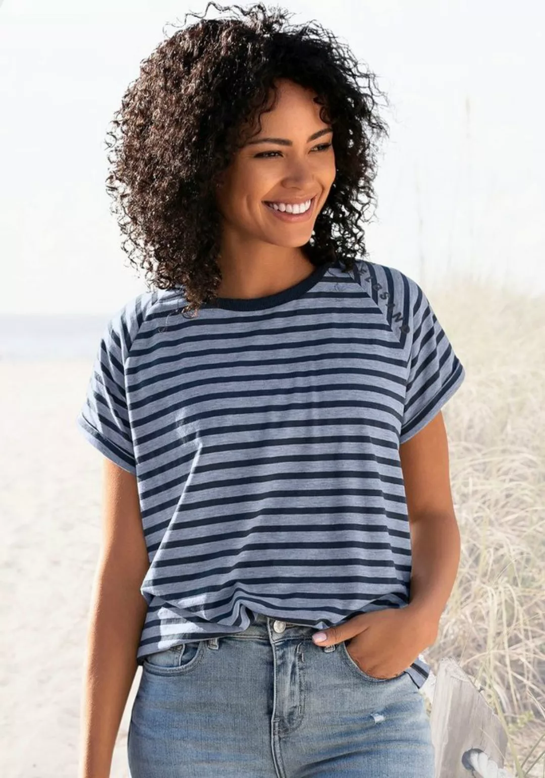 Elbsand Kurzarmshirt Caira mit Streifen, T-Shirt aus Baumwoll-Mix, sportlic günstig online kaufen