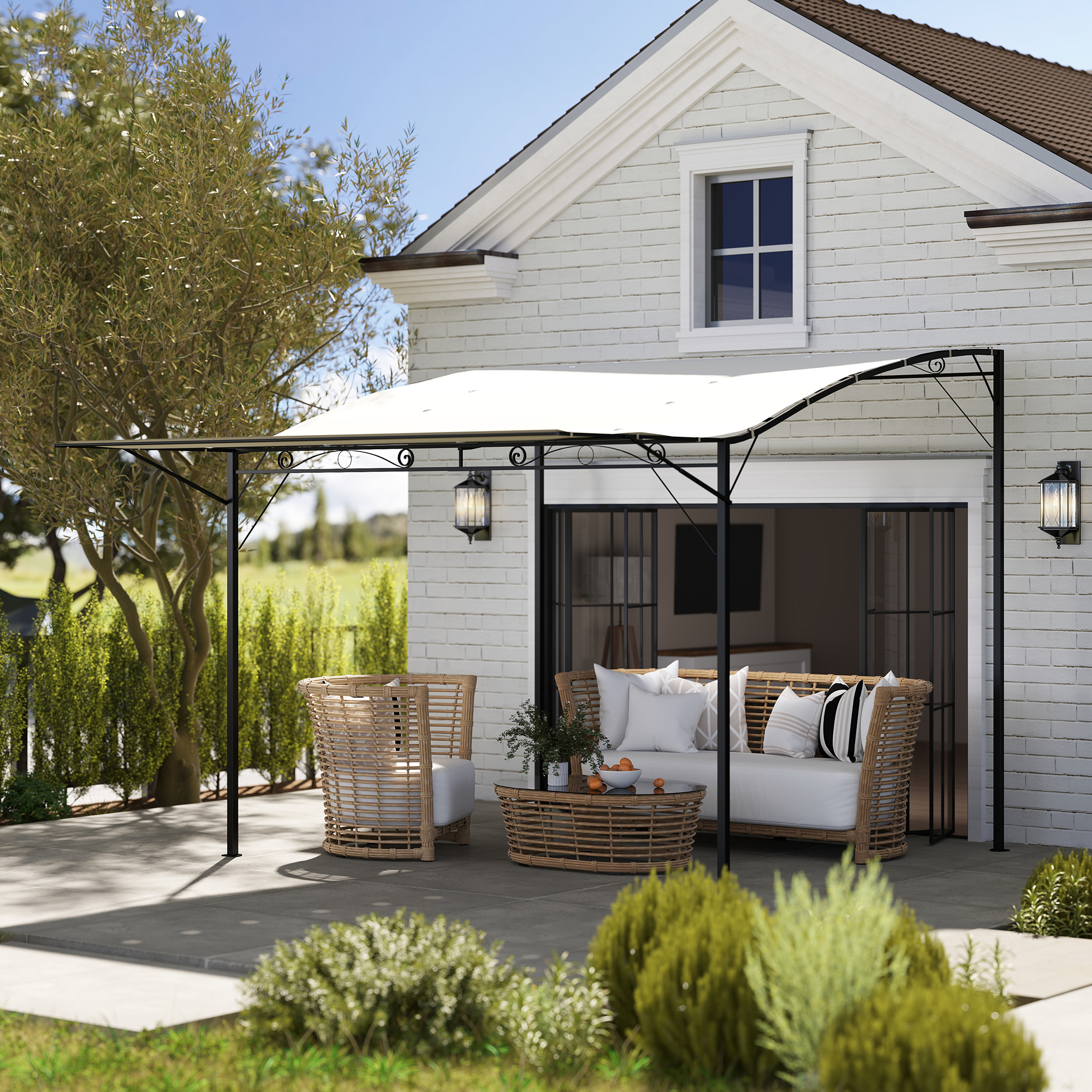 Outsunny Pergola Pavillon 3x2,5m Stahl Wasserabweisend Sonnenschutz mit ver günstig online kaufen