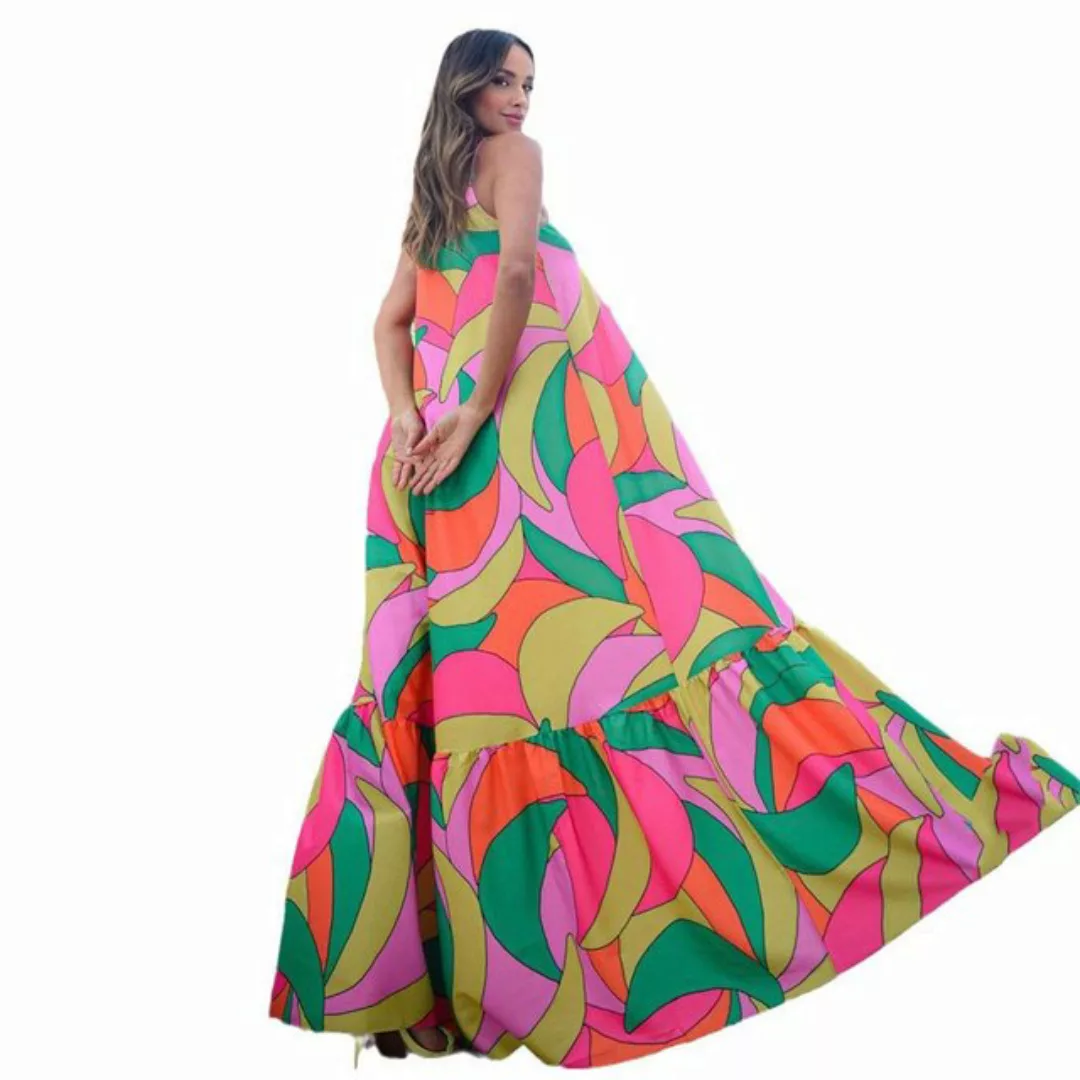 BlauWave Dirndl Damen-Kleid mit tiefem V-Ausschnitt, böhmisches Blumenmuste günstig online kaufen