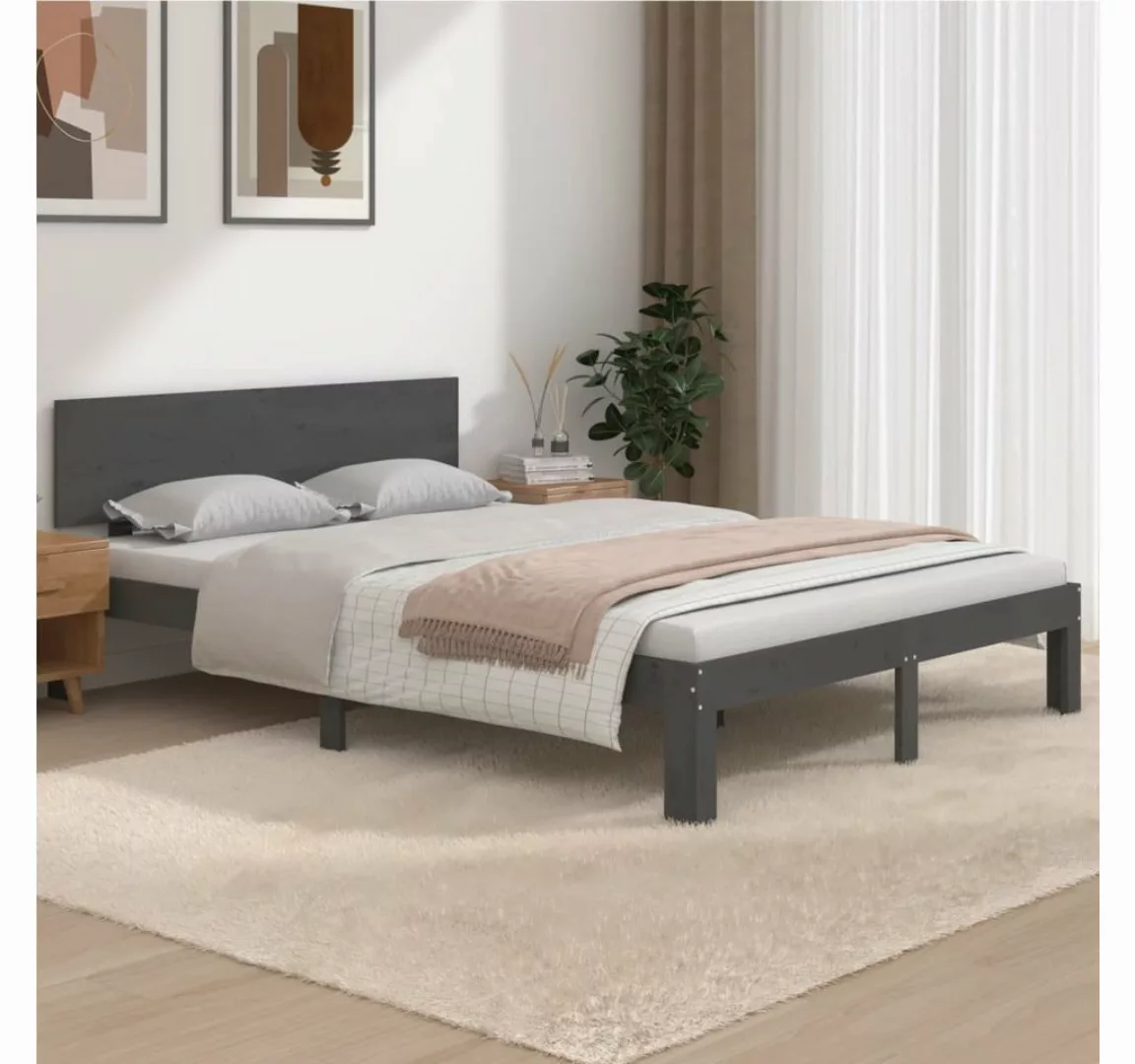 vidaXL Bett Massivholzbett Grau 135x190 cm günstig online kaufen