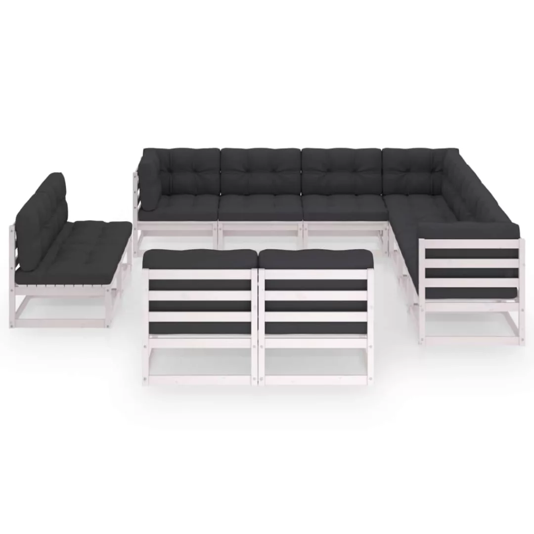 11-tlg. Garten-lounge-set Mit Kissen Weiß Kiefer Massivholz günstig online kaufen