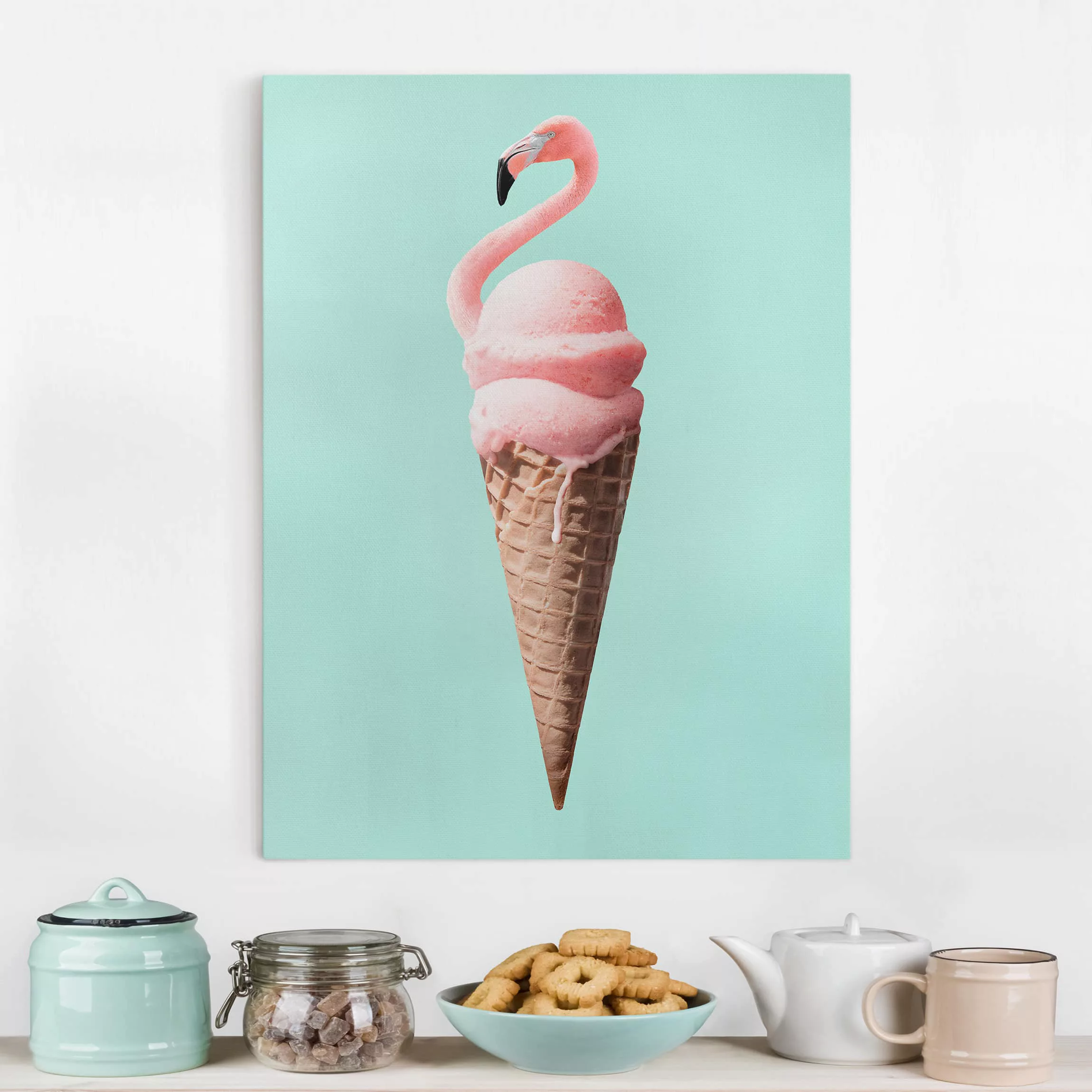 Leinwandbild Tiere - Hochformat Eis mit Flamingo günstig online kaufen