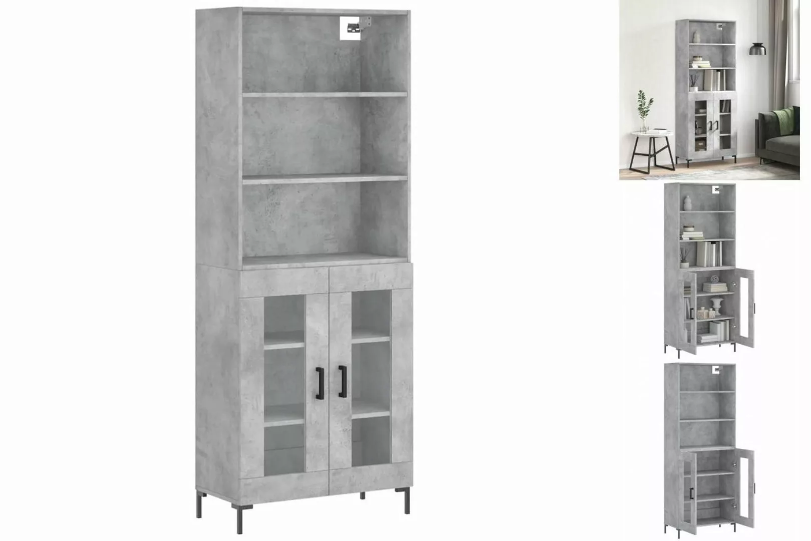 vidaXL Vitrine Highboard Betongrau 69,5x34x180 cm Spanplatte Glas Vitrine günstig online kaufen