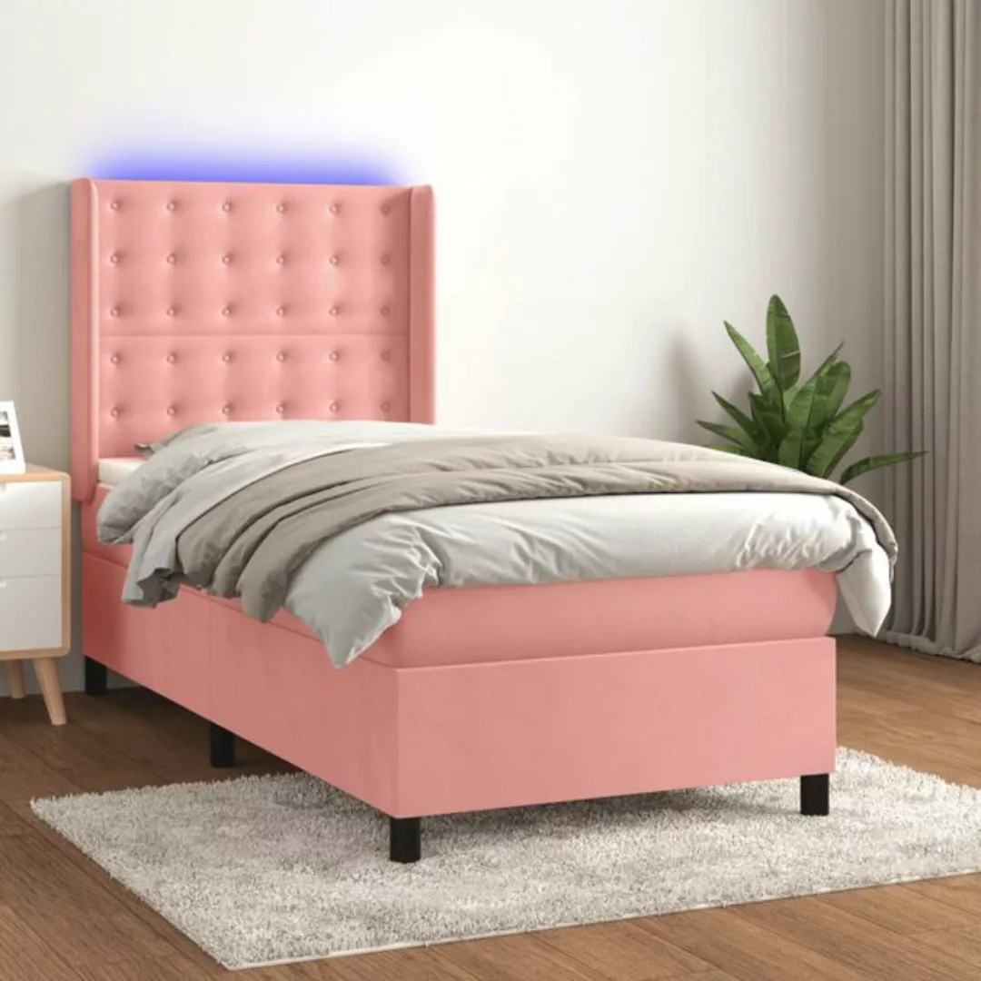 vidaXL Bett Boxspringbett mit Matratze & LED Rosa 90x200 cm Samt günstig online kaufen