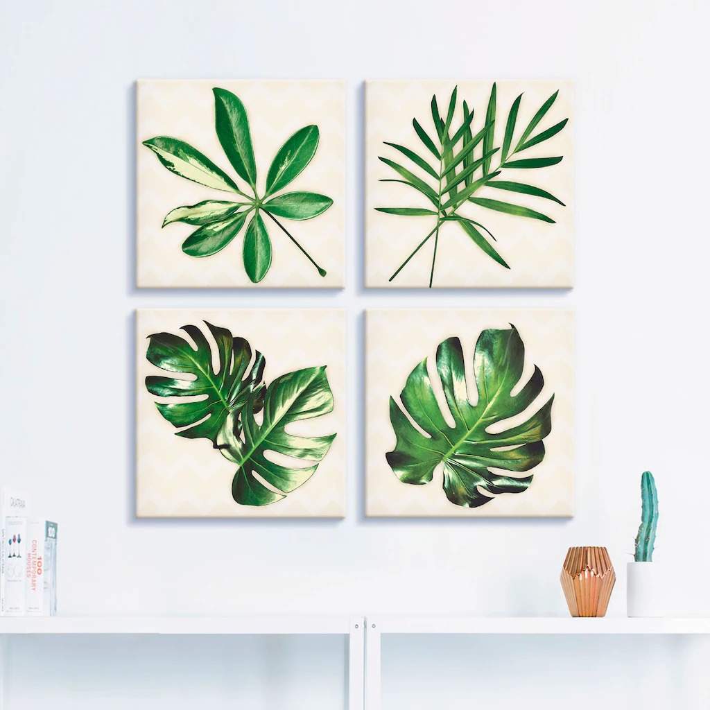 Artland Leinwandbild »Blätter mit Muster«, Blätter, (4 St.), 4er Set, versc günstig online kaufen