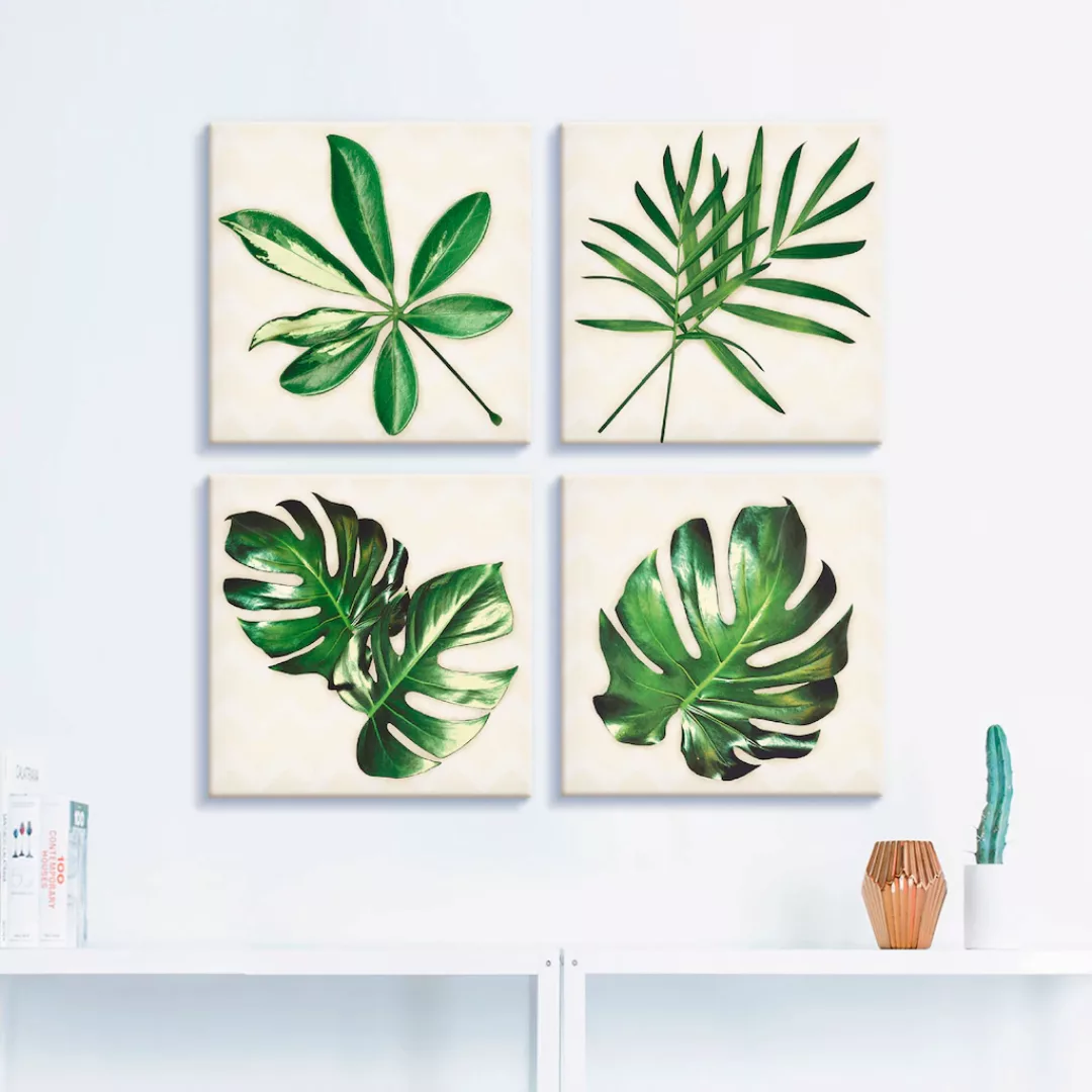 Artland Leinwandbild »Blätter mit Muster«, Blätter, (4 St.), 4er Set, versc günstig online kaufen