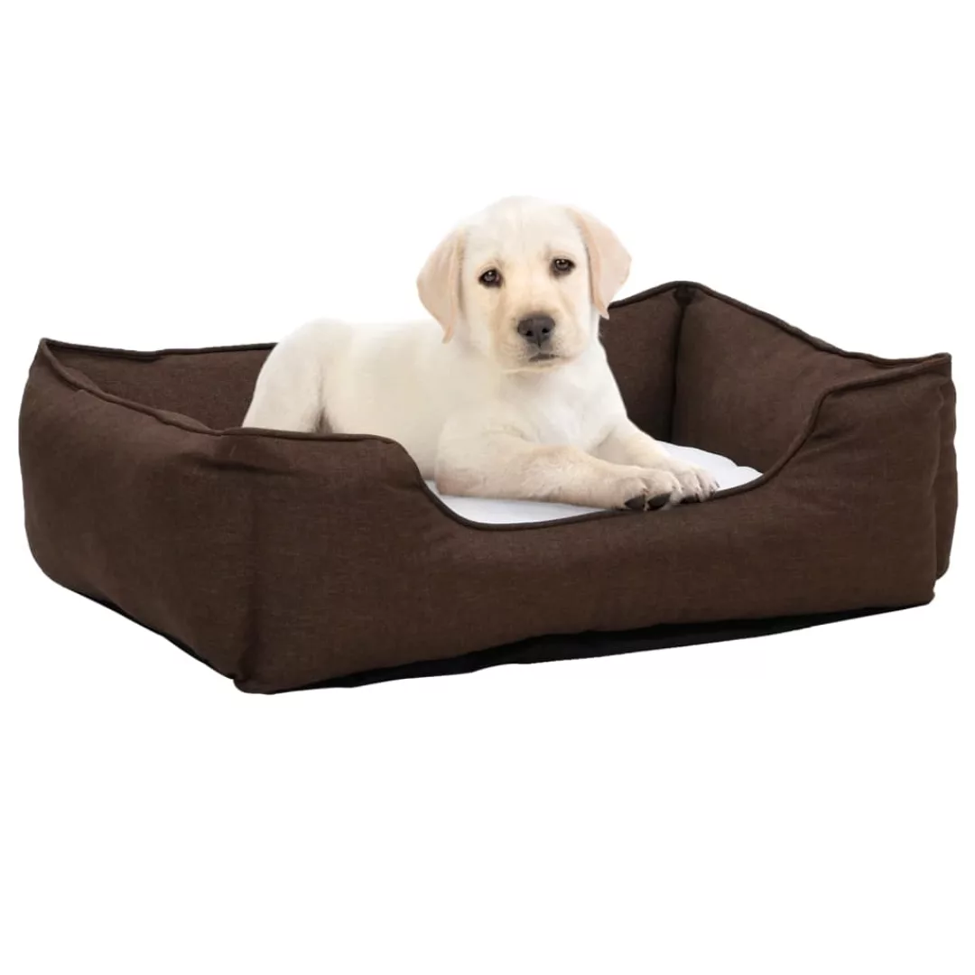 Hundebett Braun-weiß 65x50x20 Cm Fleece Leinenoptik günstig online kaufen