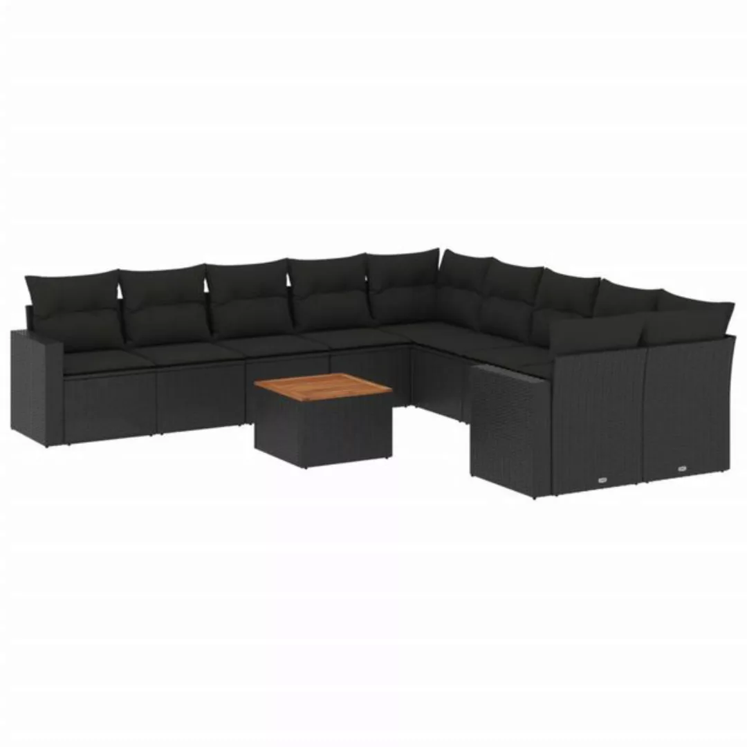 vidaXL Loungesofa 11-tlg. Garten-Sofagarnitur mit Kissen Schwarz Poly Ratta günstig online kaufen