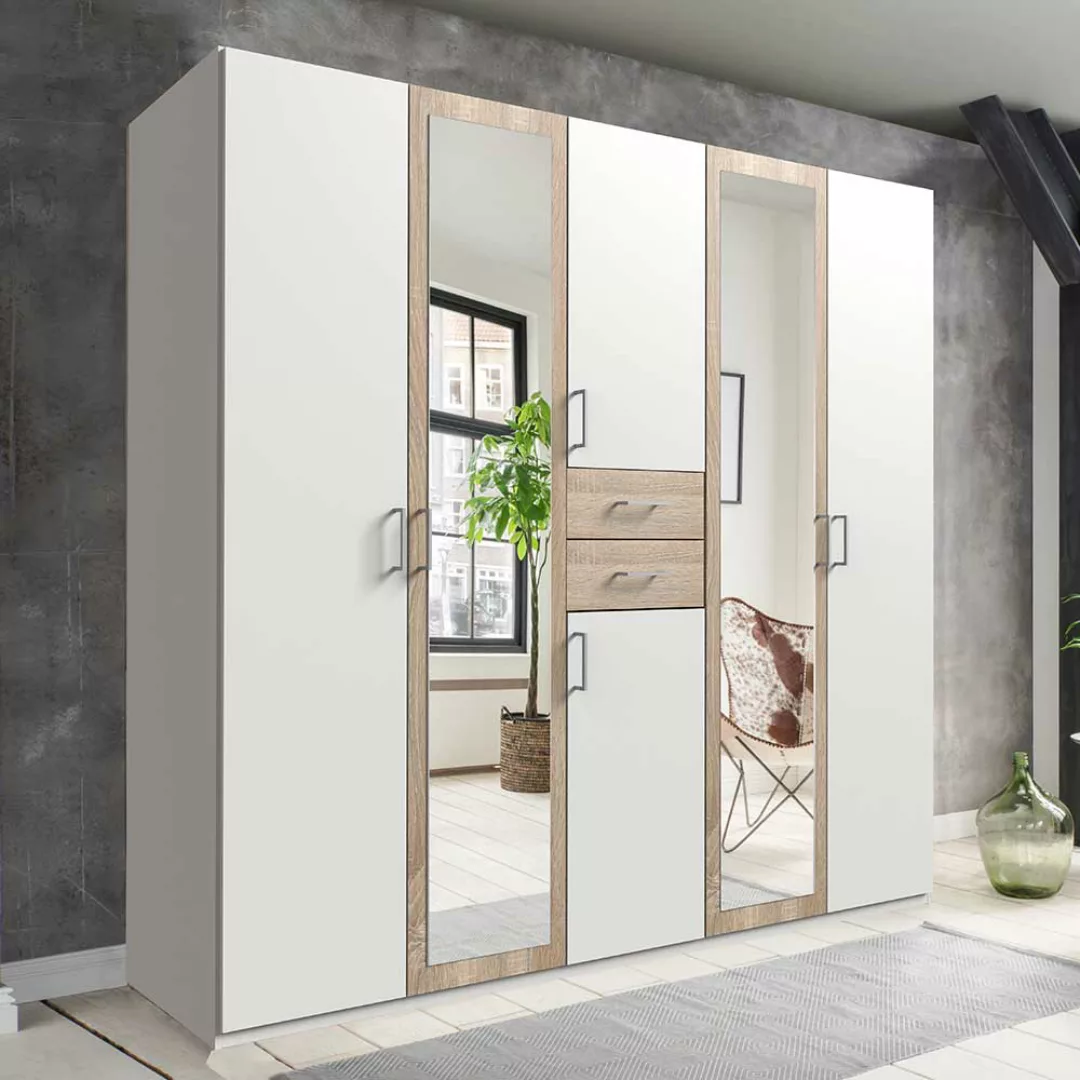 XL Schrank Schlafzimmer mit Spiegeltüren Eiche Sägerau & Weiß günstig online kaufen