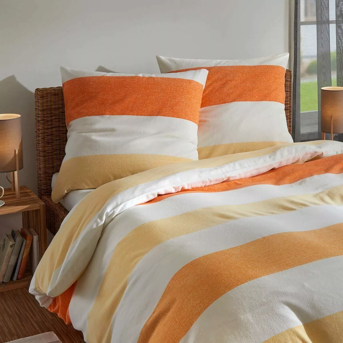 TRAUMSCHLAF Bettwäsche Melange Streifen orange, Biber, günstig online kaufen