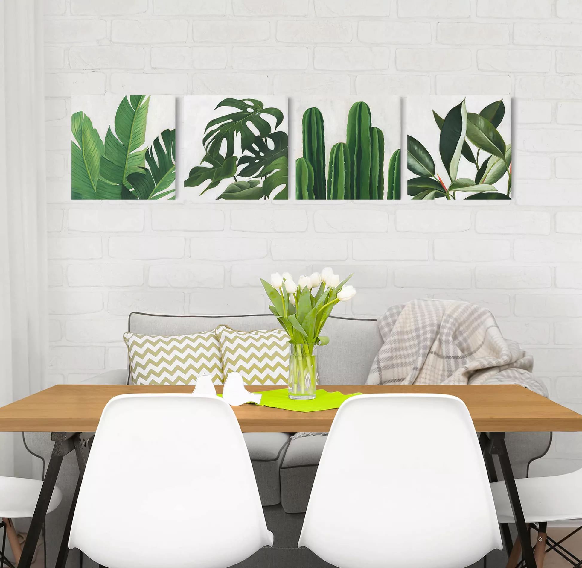 4-teiliges Leinwandbild Botanik - Quadrat Lieblingspflanzen Tropical Set I günstig online kaufen